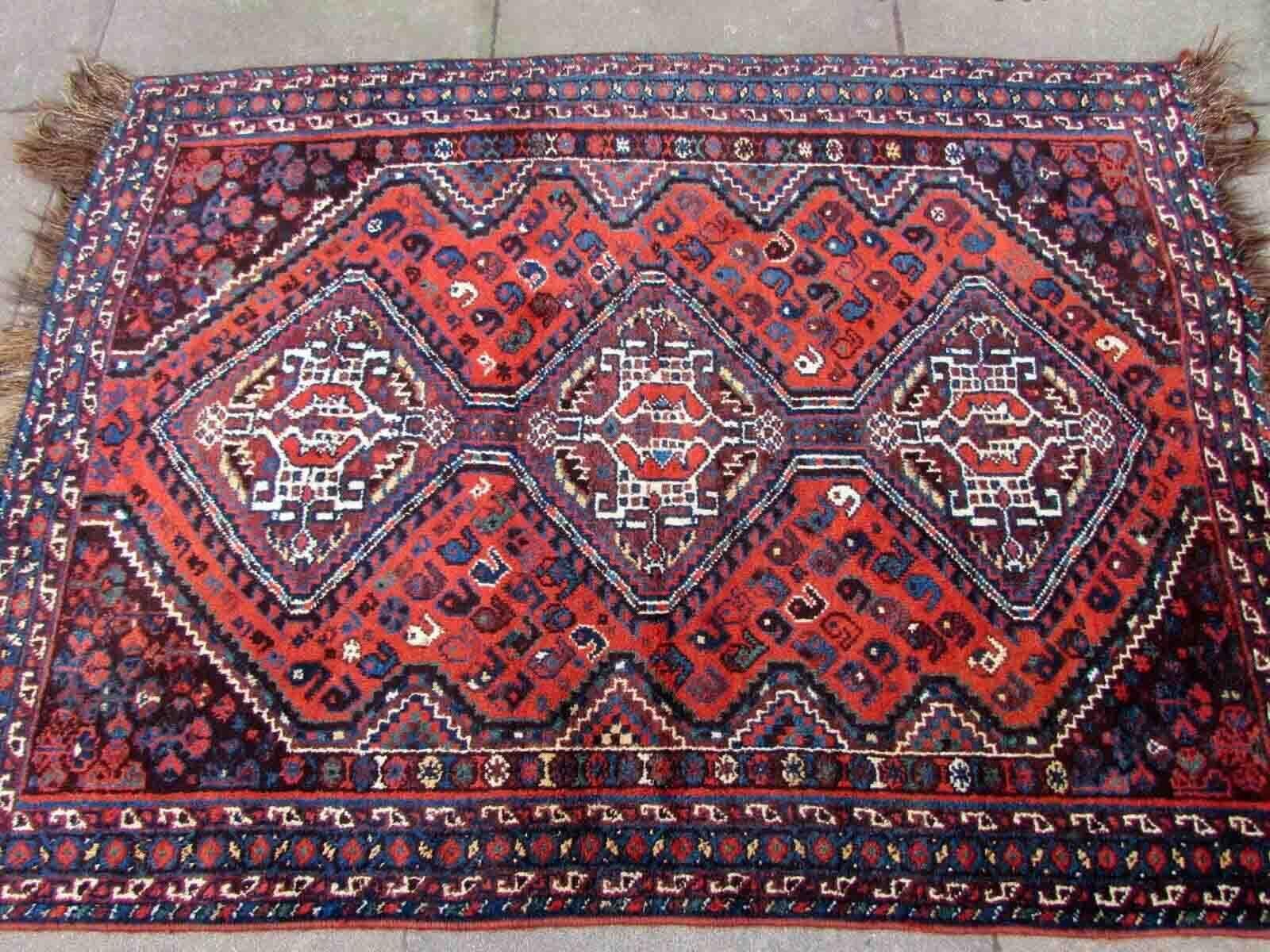 Asian Handmade Antique Shiraz Style Rug, 1910s, 1Q26