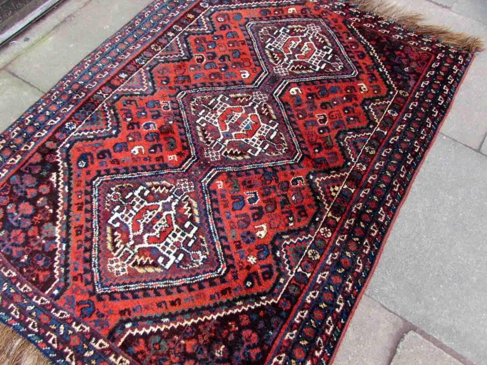 Hand-Knotted Handmade Antique Shiraz Style Rug, 1910s, 1Q26