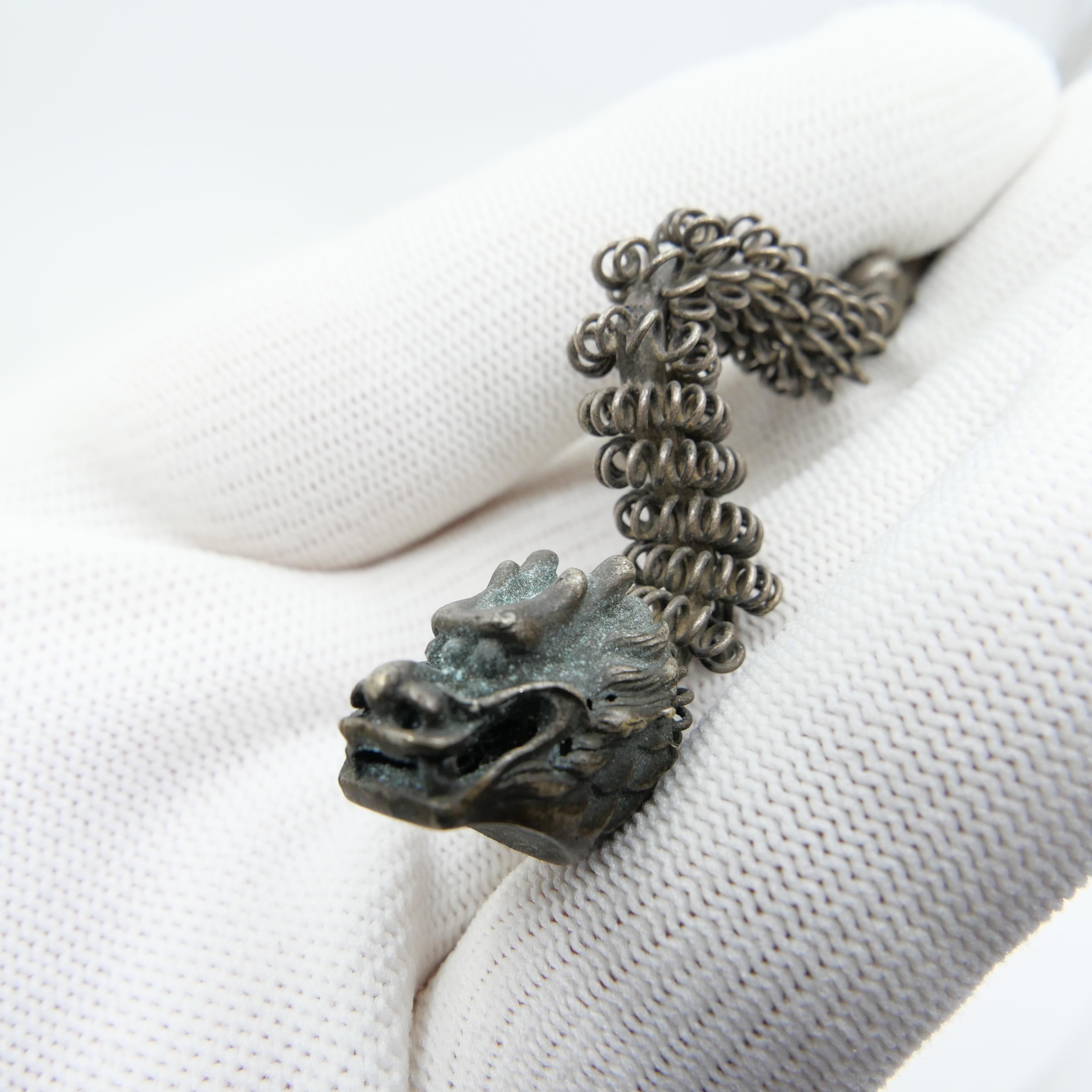 Handmade Antique Silver Dragon Hairpin, One of a Kind with Excellent Workmanship For Sale 7