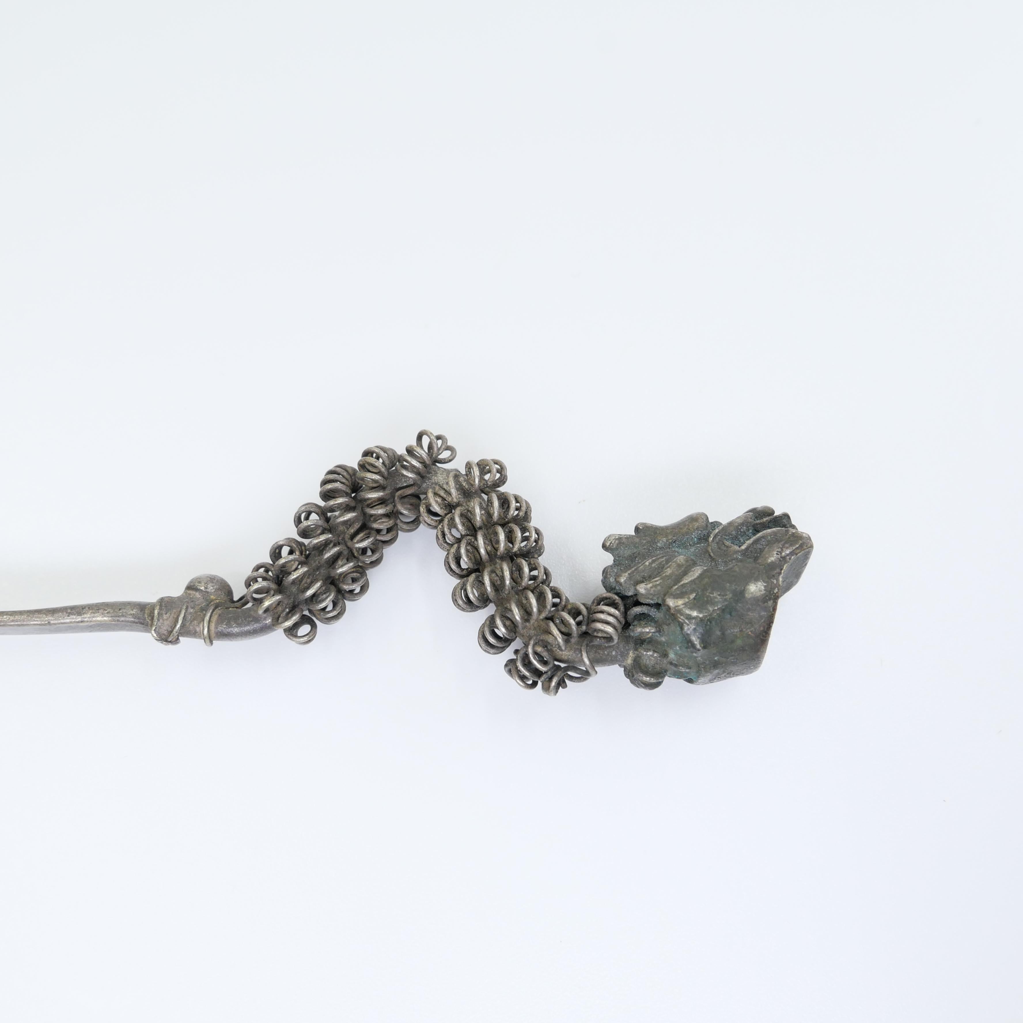 Handmade Antique Silver Dragon Hairpin, One of a Kind with Excellent Workmanship For Sale 10