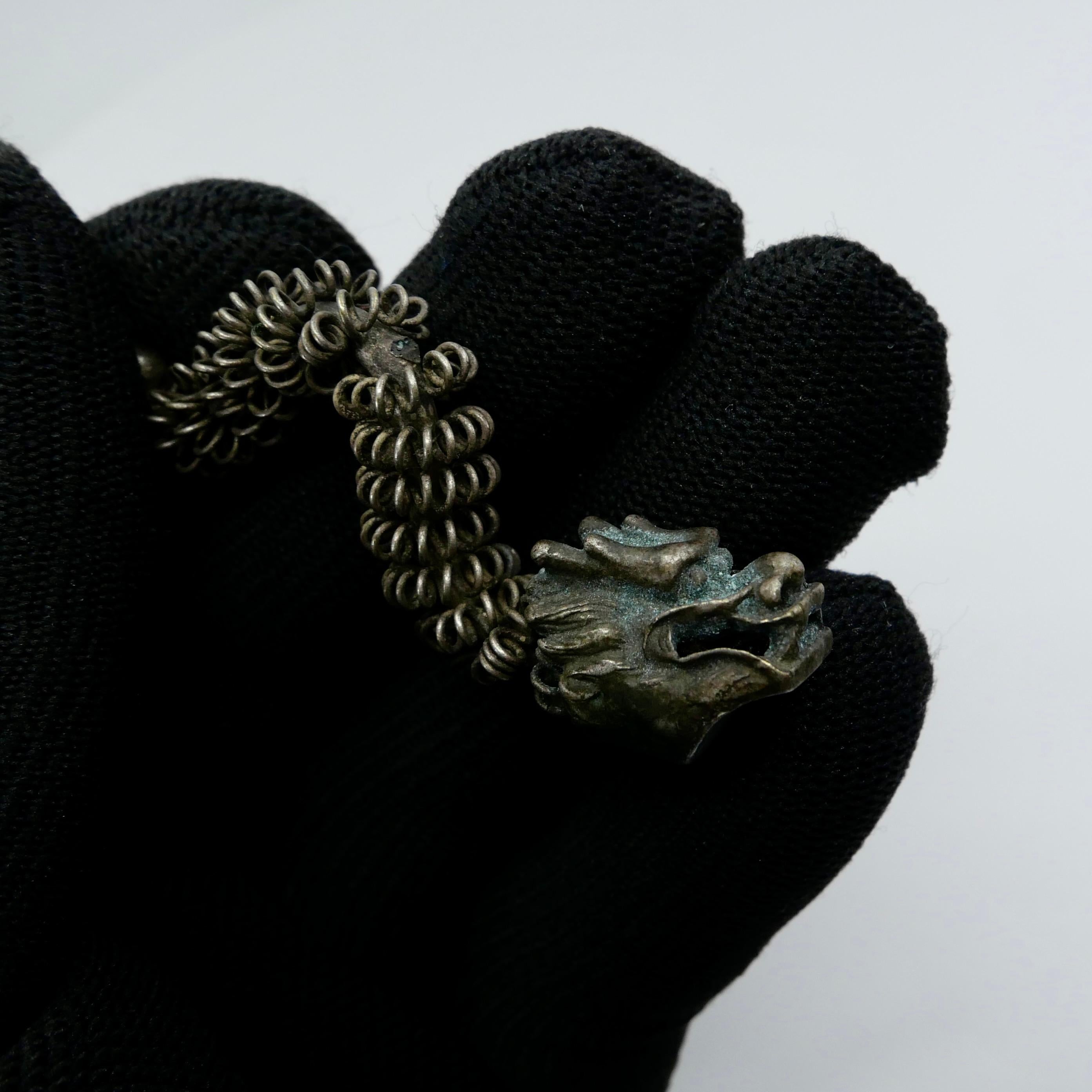 Handmade Antique Silver Dragon Hairpin, One of a Kind with Excellent Workmanship For Sale 15