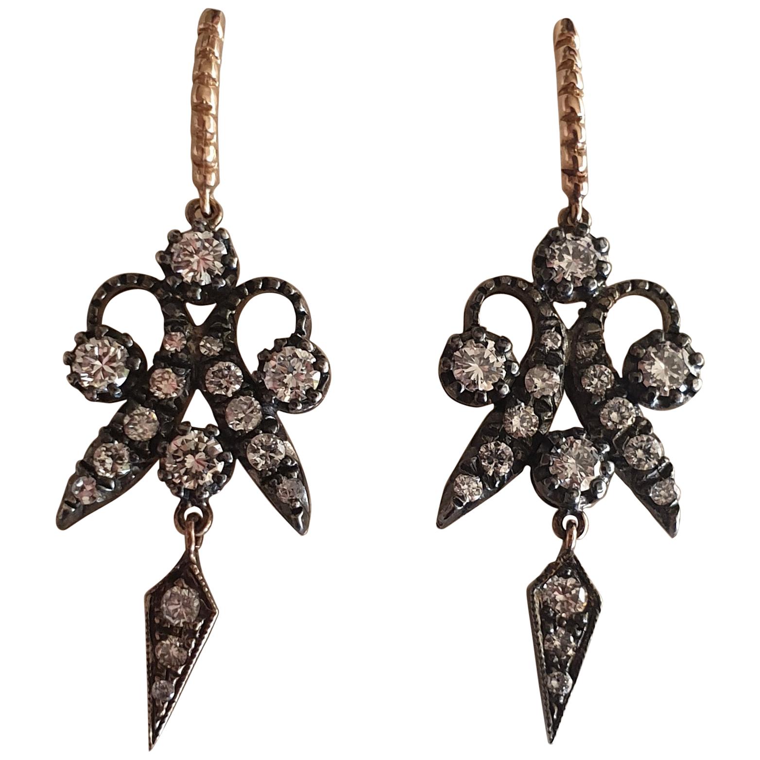Handmade Antique Style Diamond Earrings For Sale