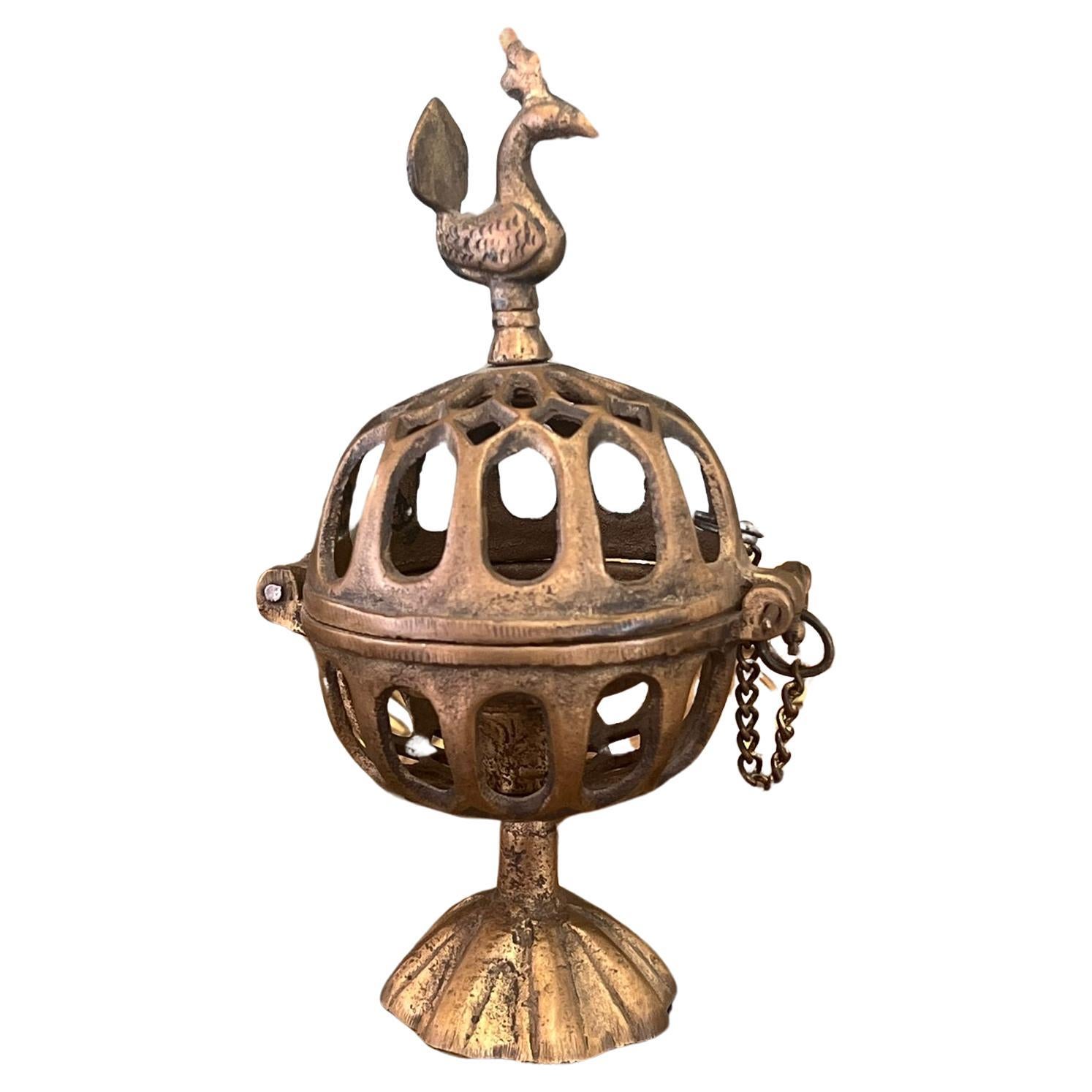 Handmade Antique style possibly brass decorated Tea light Holder.