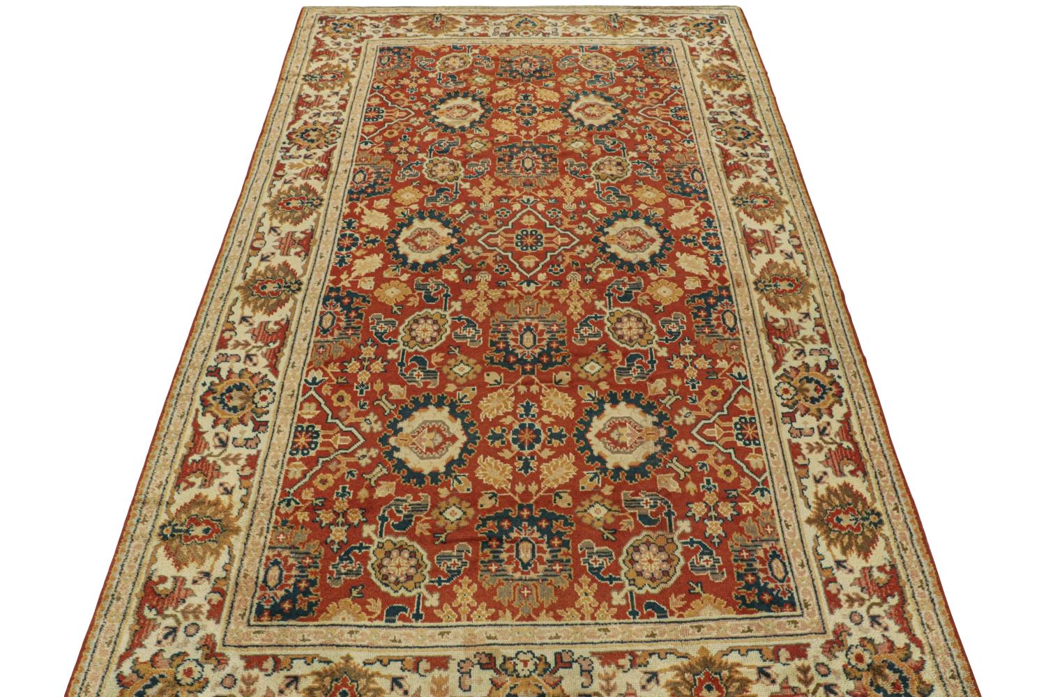 Hand-Knotted Antique Arts & Crafts Rug in Rust with Floral Patterns For Sale