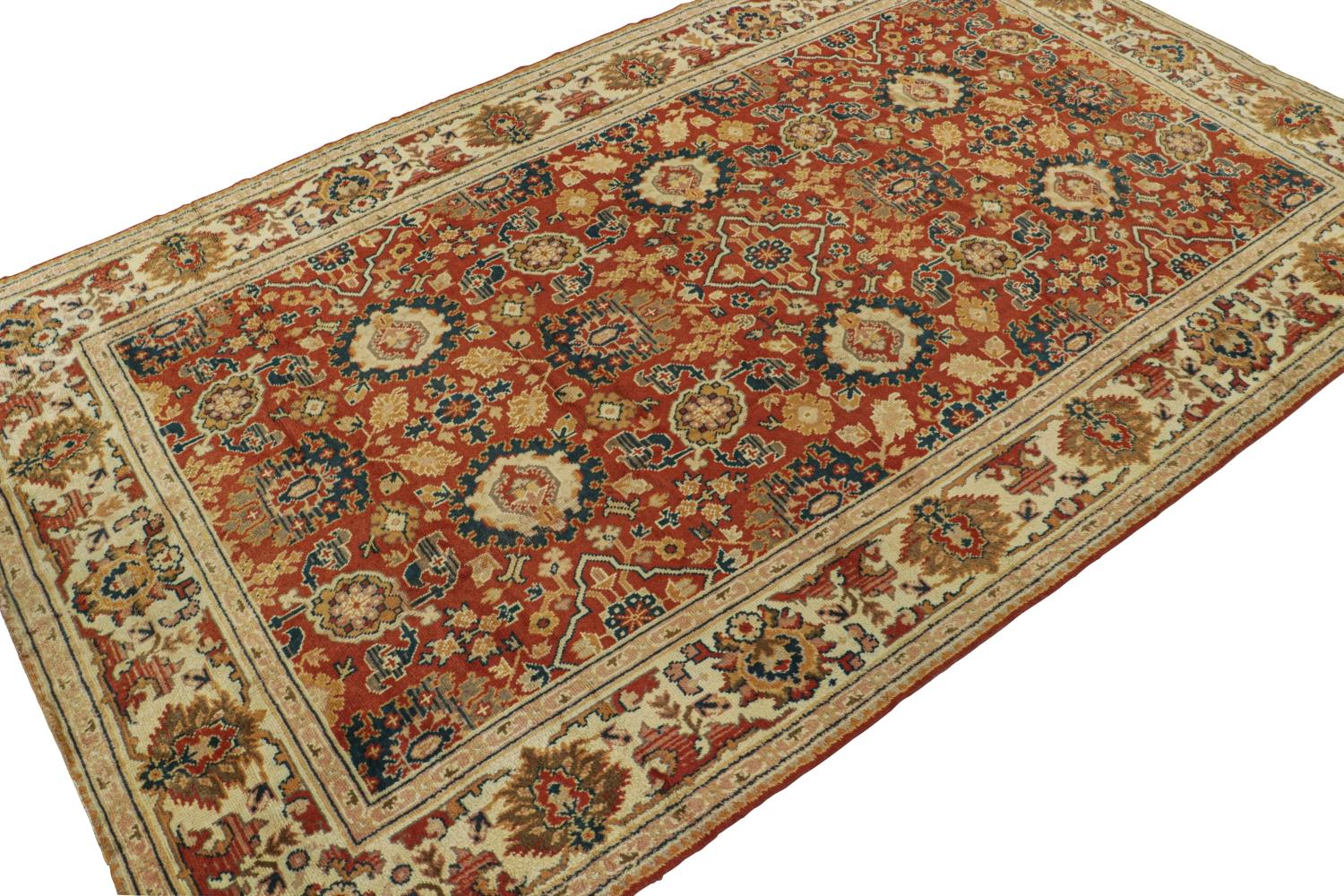 Antique Arts & Crafts Rug in Rust with Floral Patterns In Good Condition For Sale In Long Island City, NY