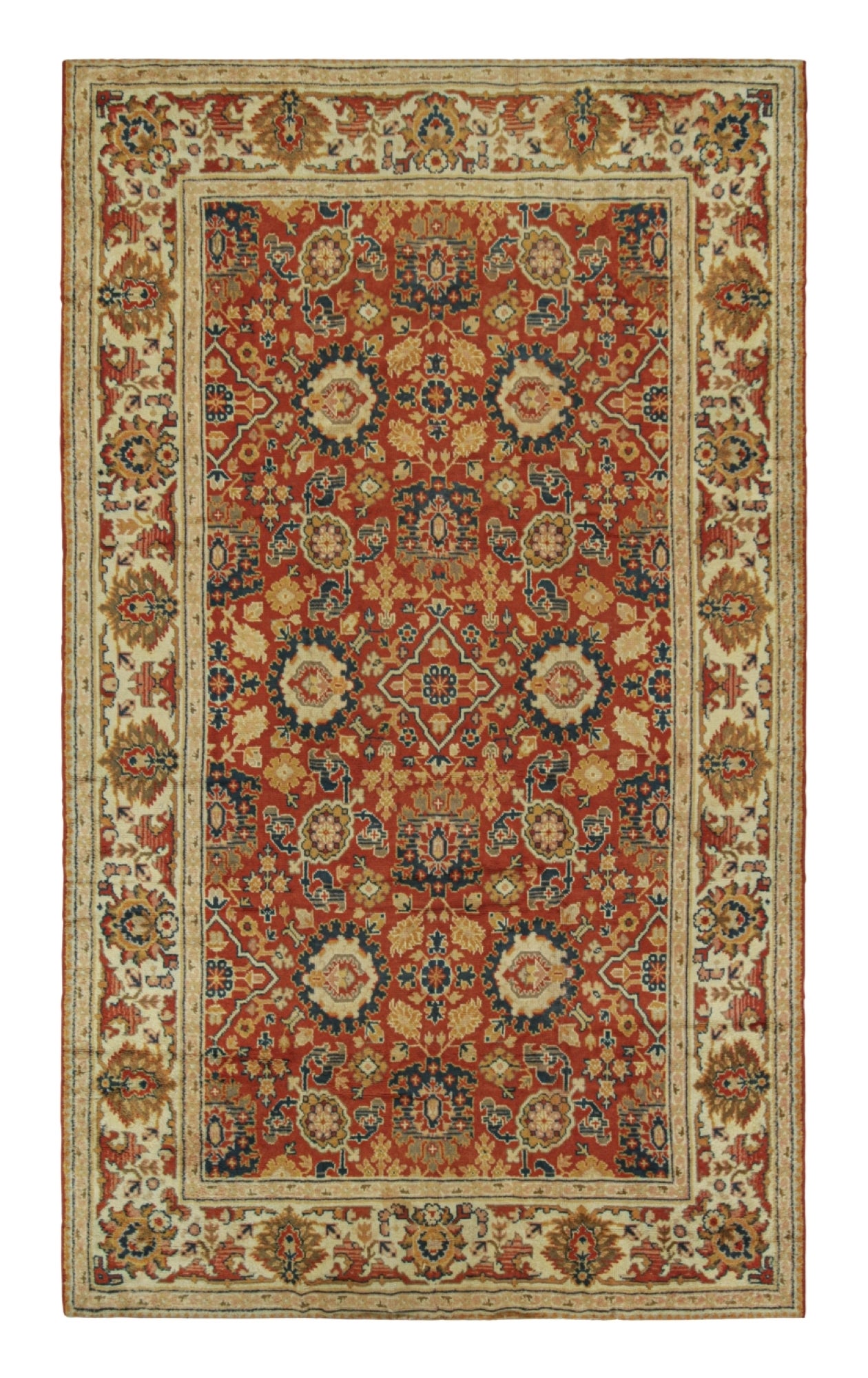 Antique Arts & Crafts Rug in Rust with Floral Patterns For Sale