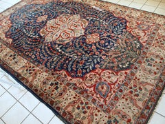 Handgefertigter antiker Teppich im Tabriz-Stil, Wolle, CIRCA 1920, Marine und Rosa - 1C409
