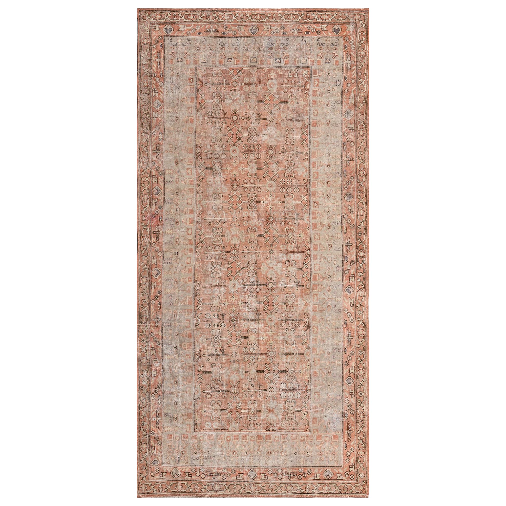 Handmade Antique Terracotta-red Khotan Rug For Sale