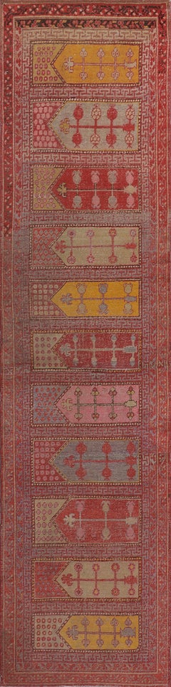 Handmade Antique Traditional Wool Khotan Paneled Runner
