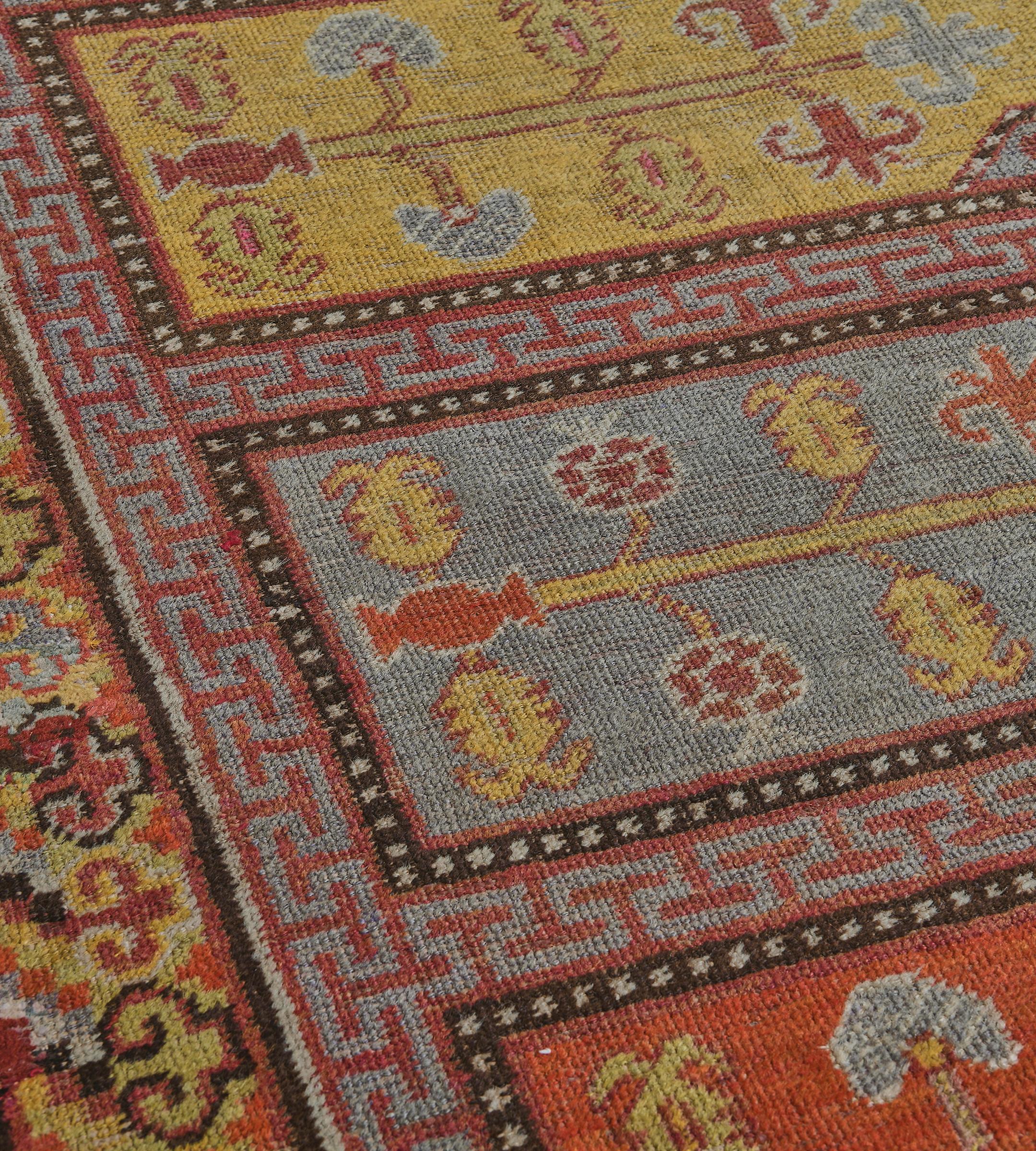 East Turkestani Handmade Antique Traditional Woool Red Khotan Runner Wall Hanging For Sale