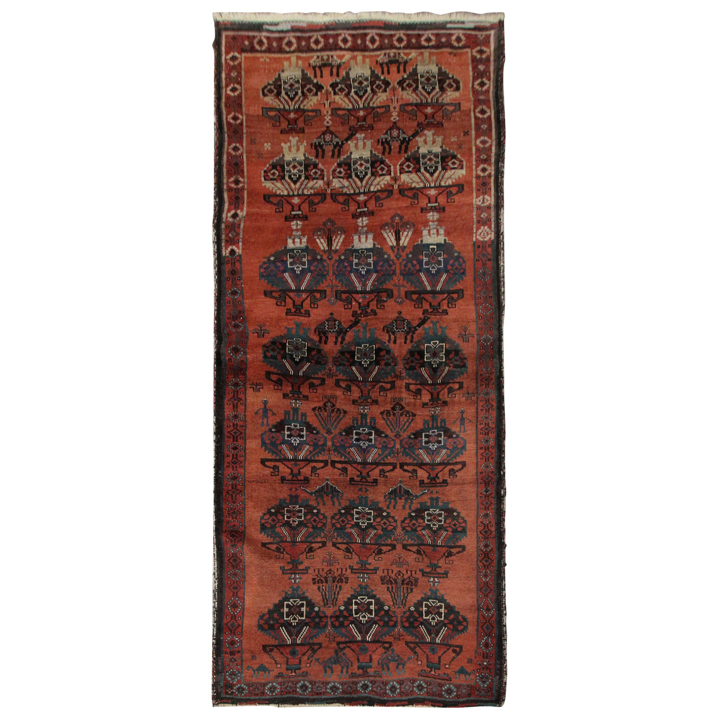 Handmade Antique Tribal Living Room Rug, Traditional Red Wool Carpet Rug For Sale
