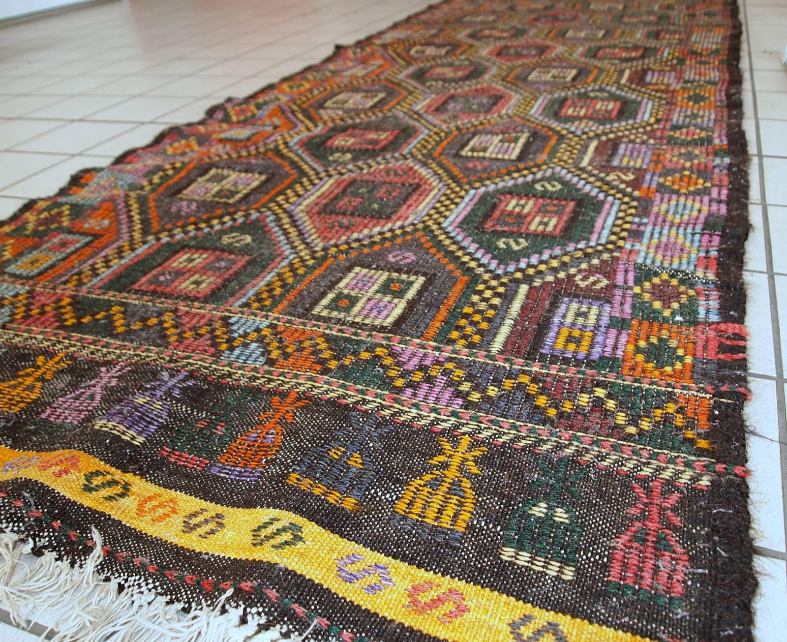 Handmade Antique Tunisian Flat-Weave Kilim, 1930s, 1C532 4