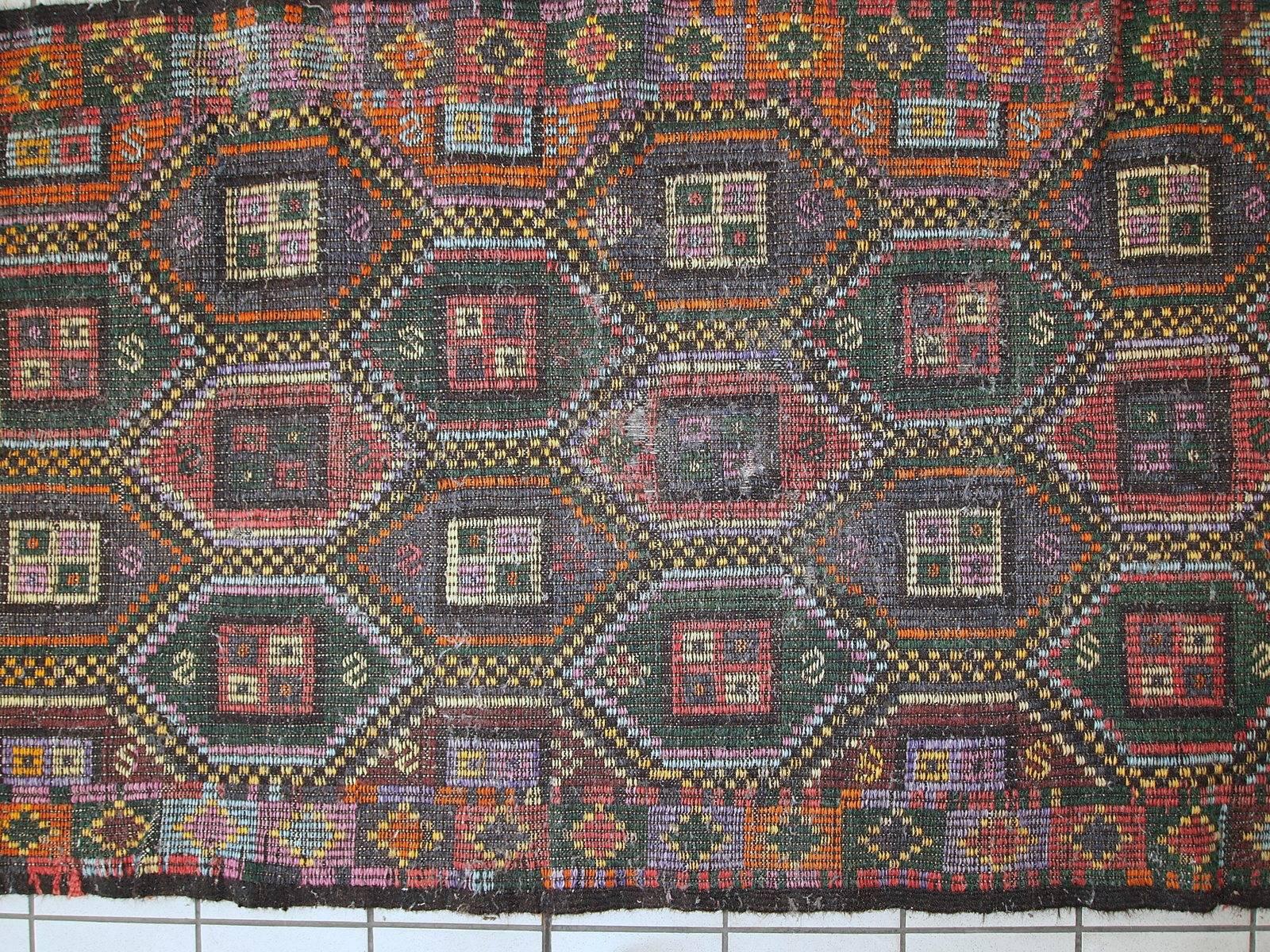 Handmade Antique Tunisian Flat-Weave Kilim, 1930s, 1C532 1