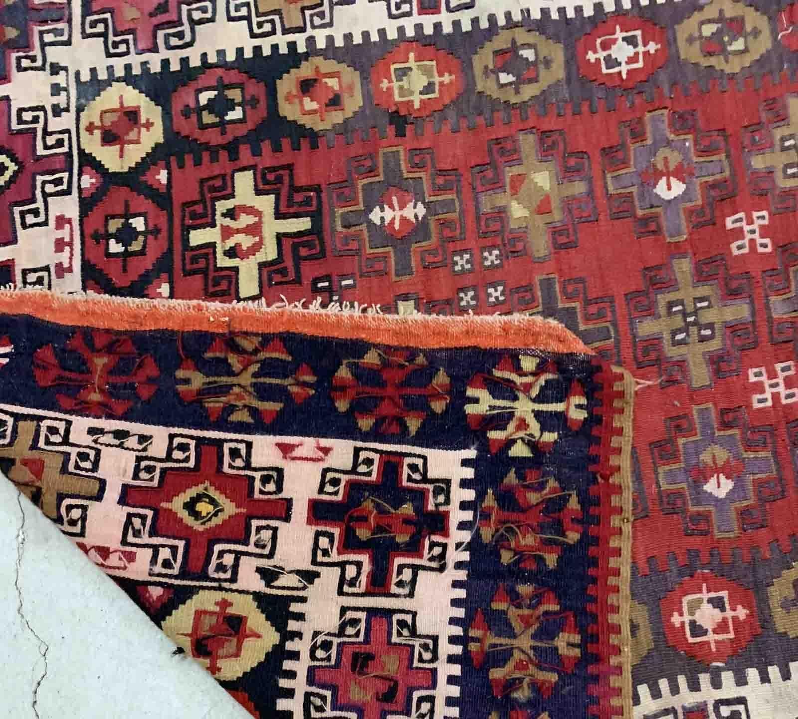 Handmade antique prayer Turkish kilim in bright shades. The rug is from the beginning of 20th century in original good condition.

-condition: original good,

-circa: 1900s,

-size: 4.5' x 6.2' (137cm x 189cm),
?
-material: wool,

-country