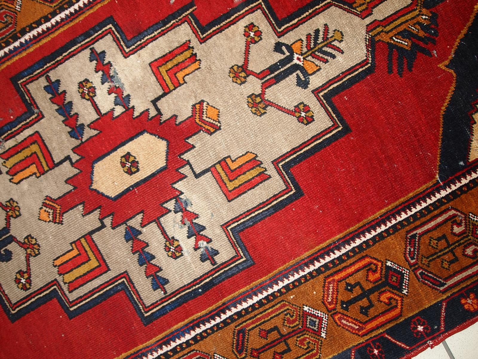Wool Handmade Antique Turkish Anatolian Rug, 1920s, 1C728 For Sale