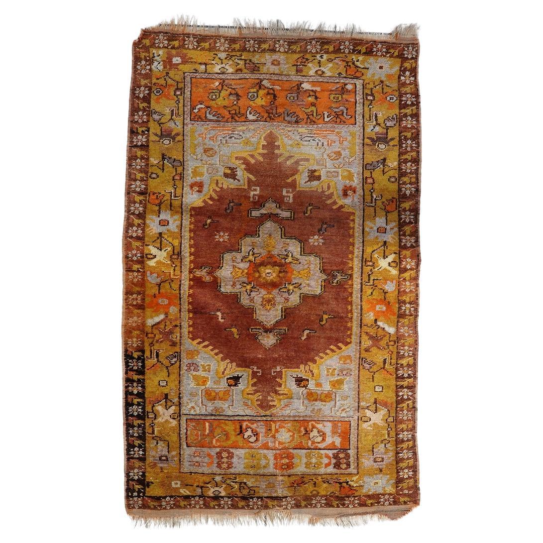 Handmade Antique Turkish Anatolian Rug 3.2' x 5.3' 1920s - 1C1153
