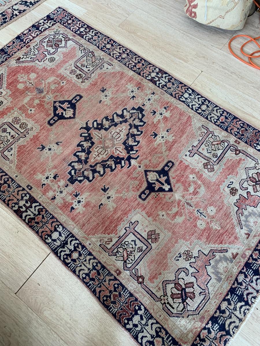 Early 20th Century Handmade Antique Turkish Anatolian Rug 3.7' x 6.3' 1920s - 2B50 For Sale