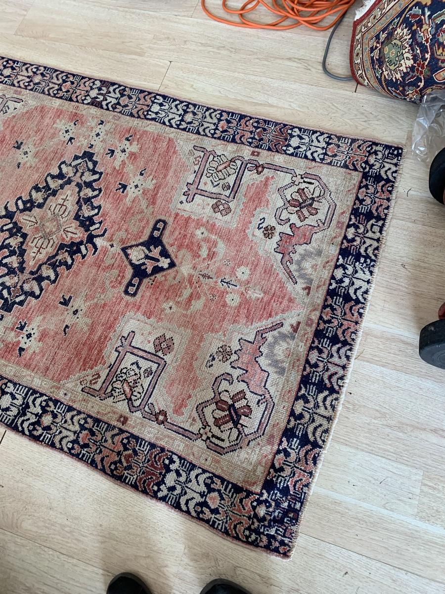 Wool Handmade Antique Turkish Anatolian Rug 3.7' x 6.3' 1920s - 2B50 For Sale