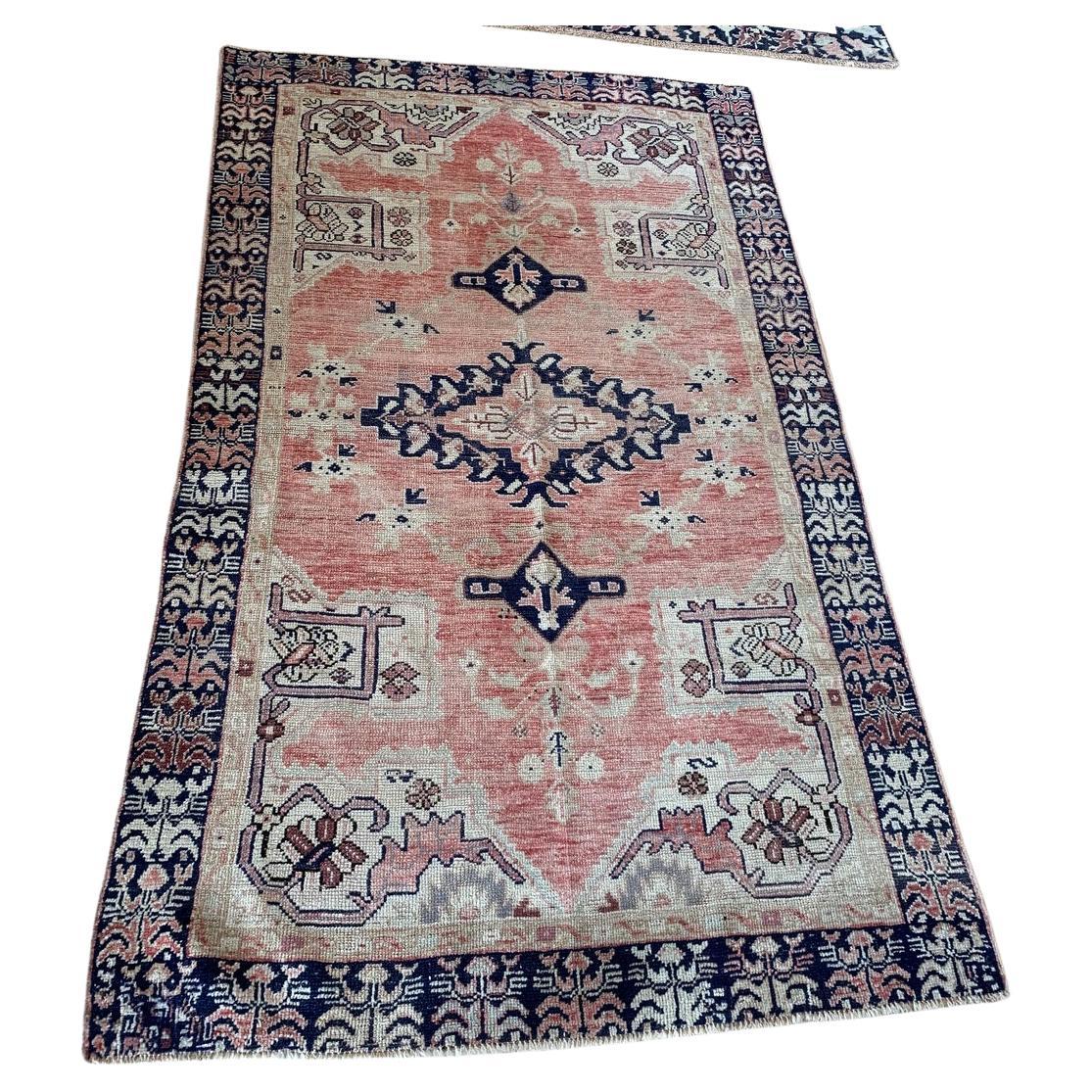 Handmade Antique Turkish Anatolian Rug 3.7' x 6.3' 1920s - 2B50