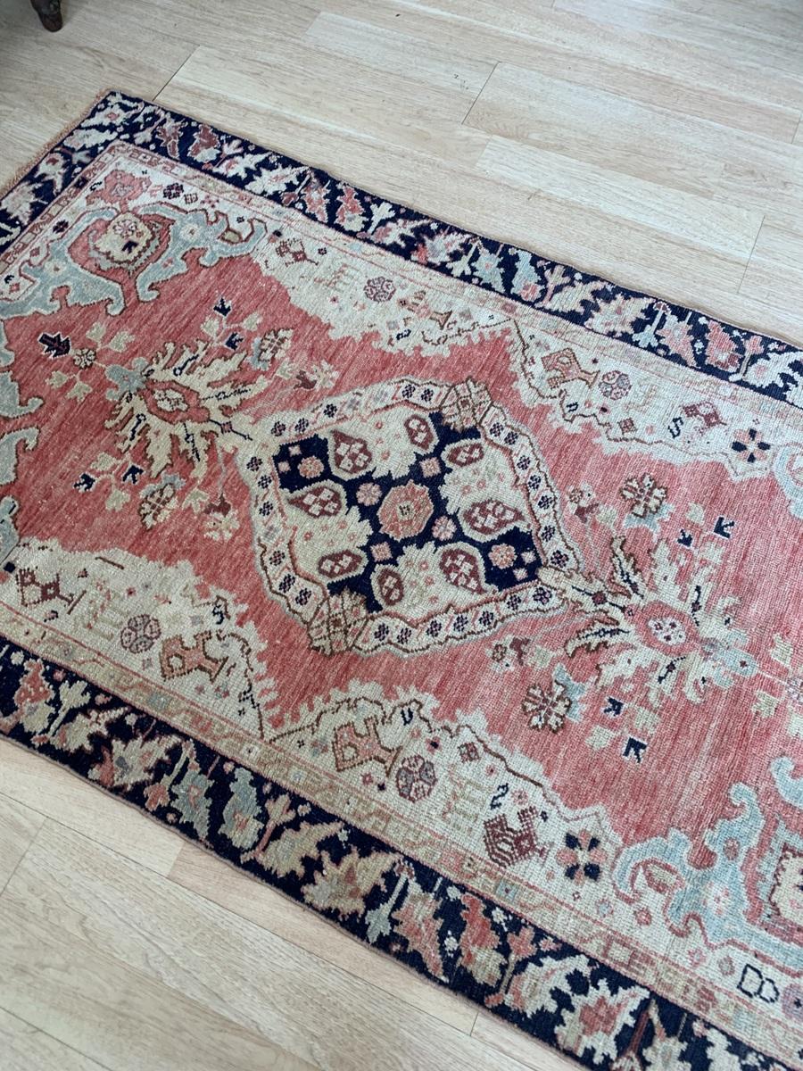 Tapis turc antique fait à la main 3.7' x 6,4' 1920 - 2B51 Bon état - En vente à Bordeaux, FR