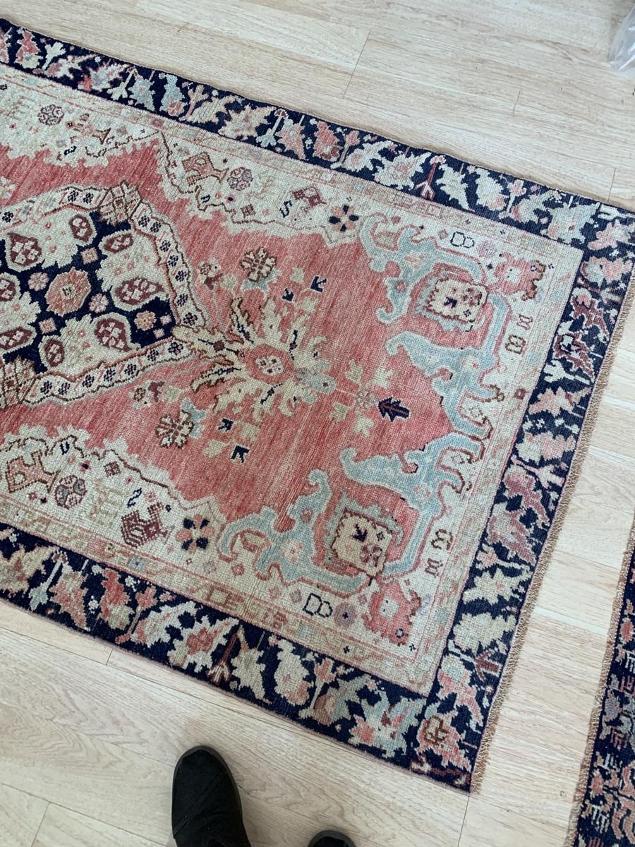 Début du 20ème siècle Tapis turc antique fait à la main 3.7' x 6,4' 1920 - 2B51 en vente
