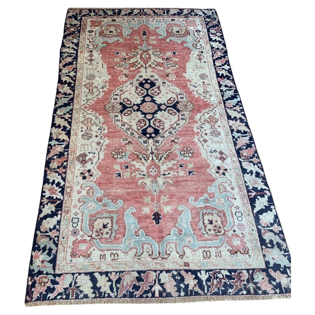 Handmade Antique Turkish Anatolian Rug 3.7' x 6.4' 1920s - 2B51