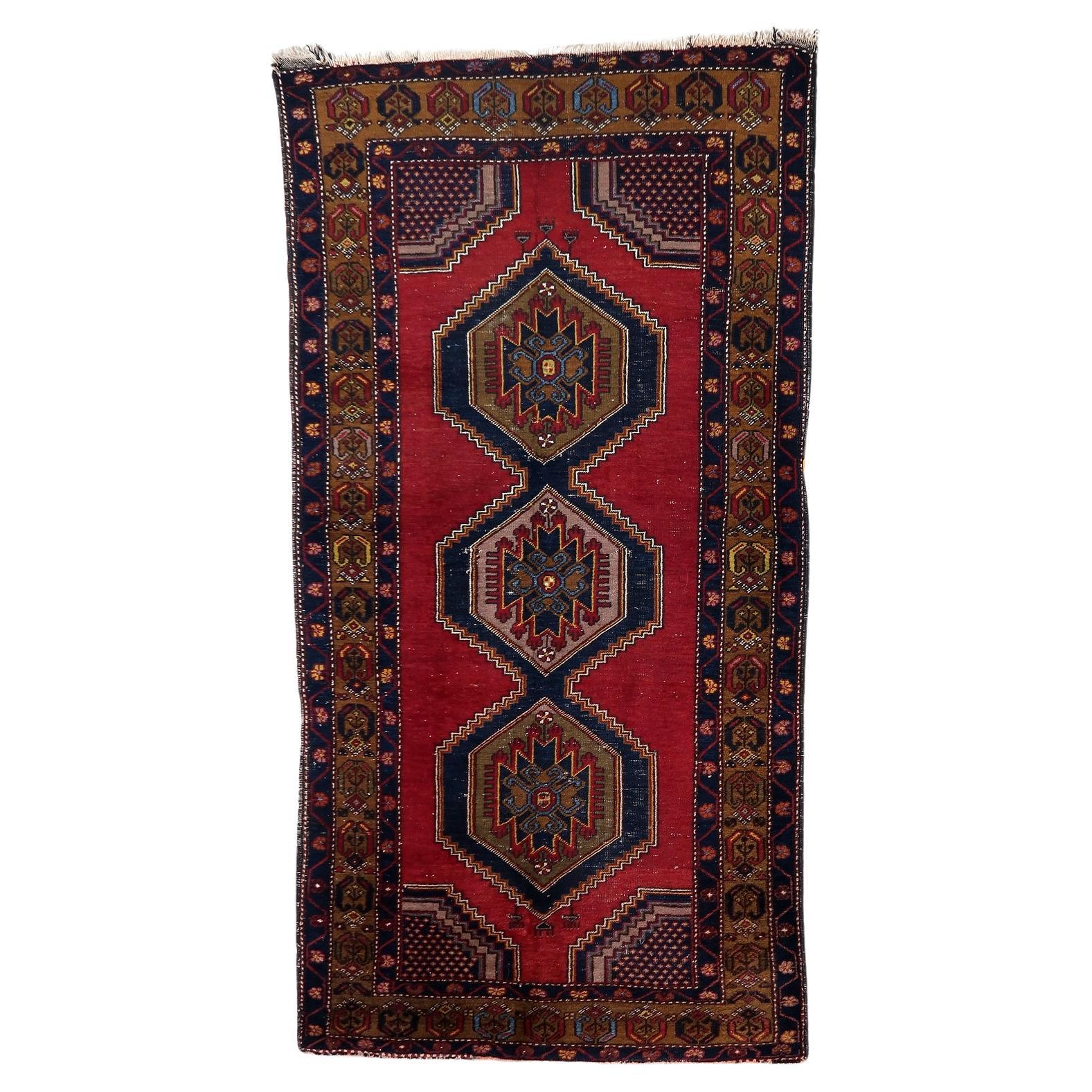 Handmade Antique Turkish Anatolian Rug 3.7' x 7.1', 1920s - 1C1118 For Sale