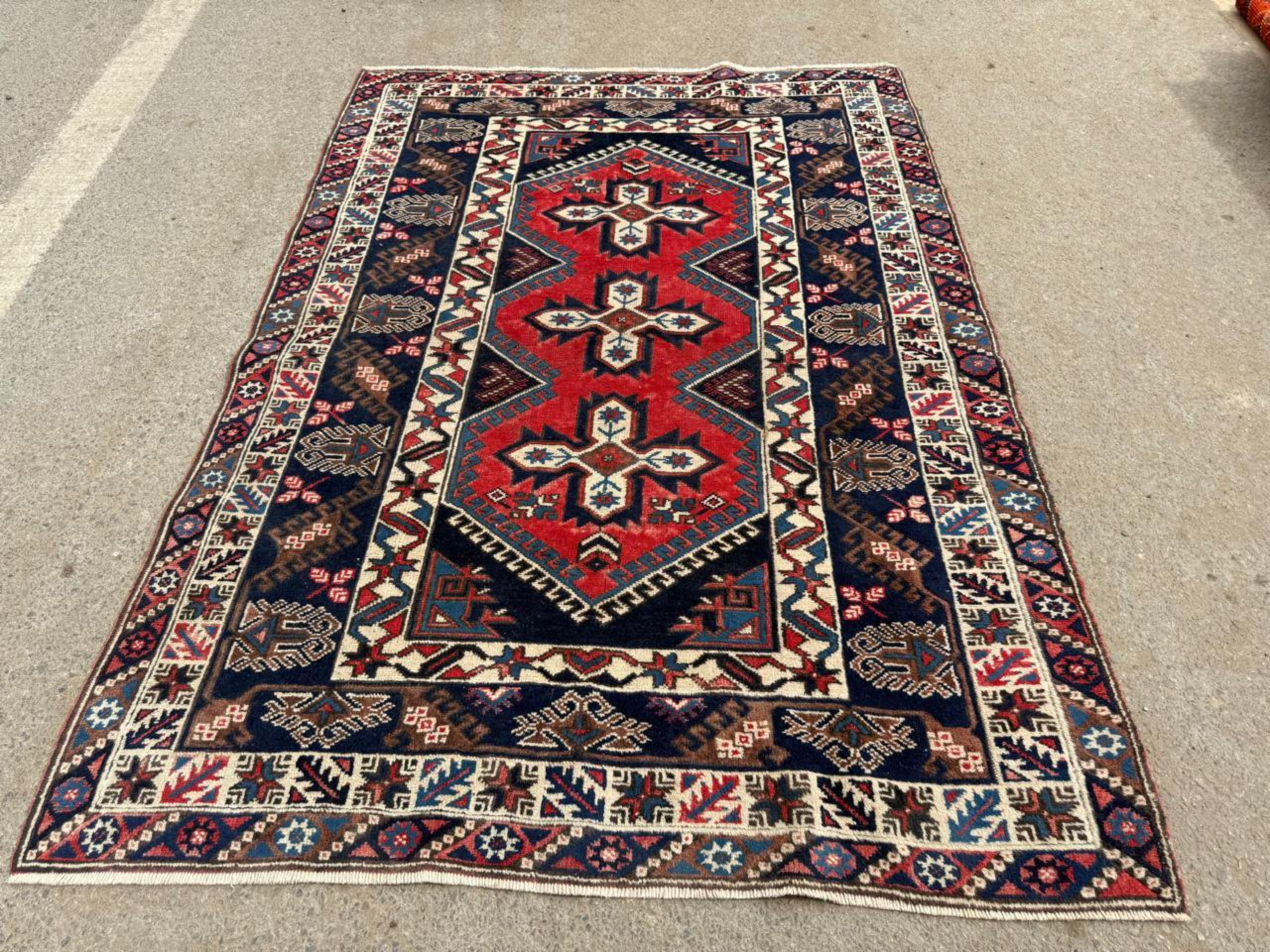 Noué à la main Tapis ancien turc Bergama fait main 5.1' x 8.2', années 1930 - 2B114 en vente