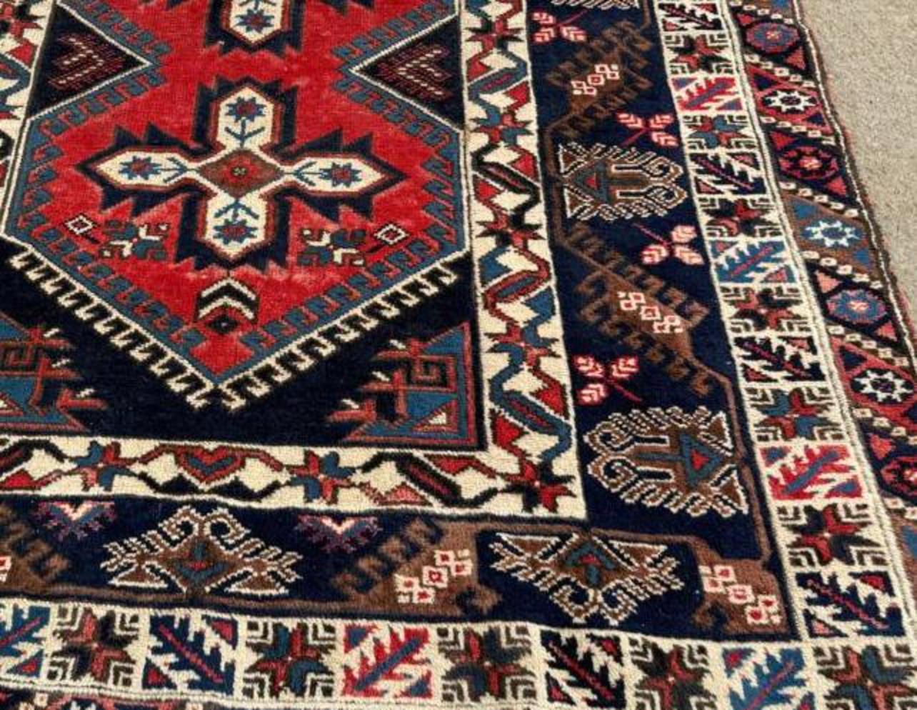 Tapis ancien turc Bergama fait main 5.1' x 8.2', années 1930 - 2B114 Bon état - En vente à Bordeaux, FR
