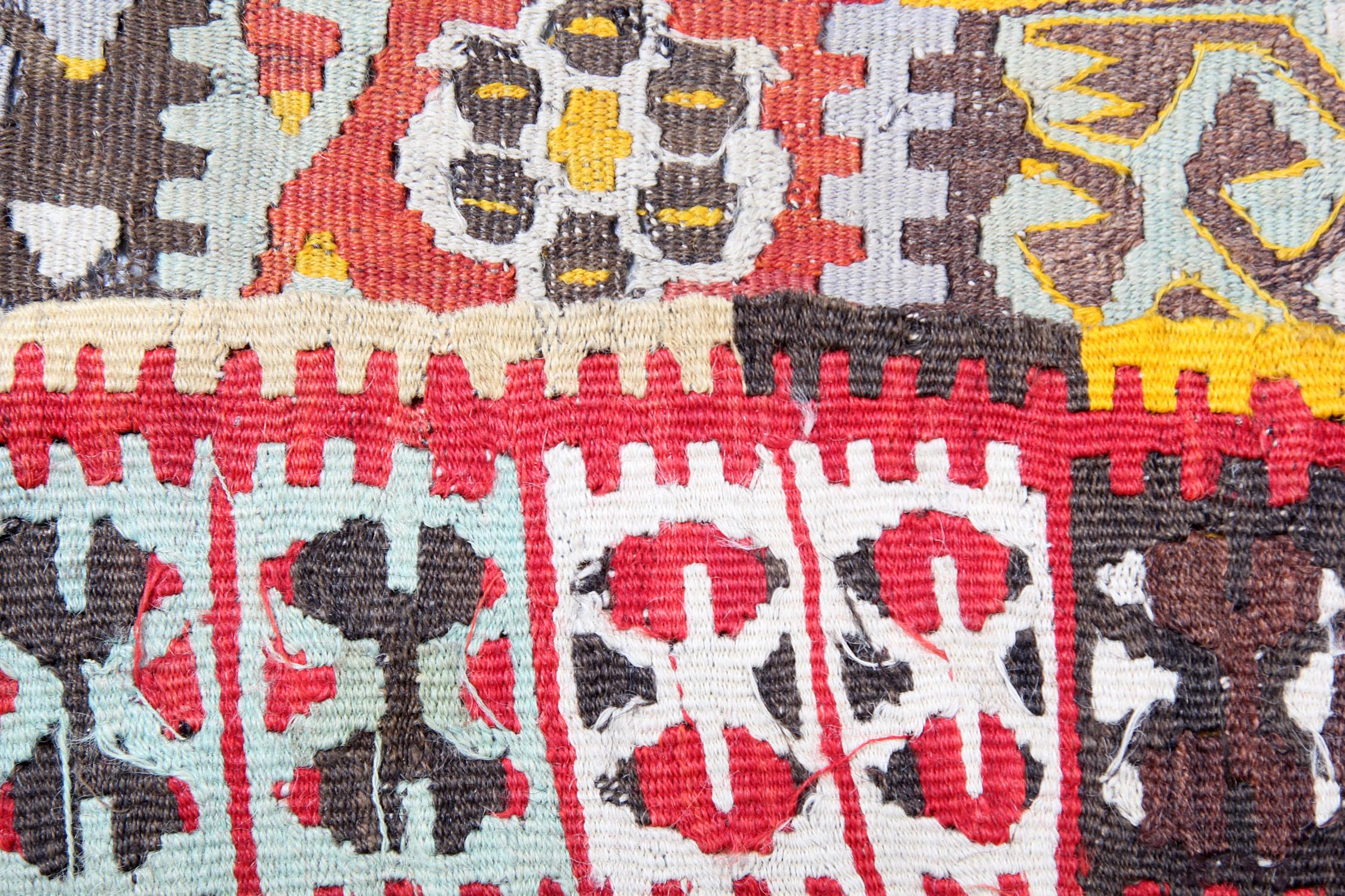 Late 19th Century Handmade Carpet Antique Turkish Kilim Rug Traditional Tribal Runner Rug For Sale