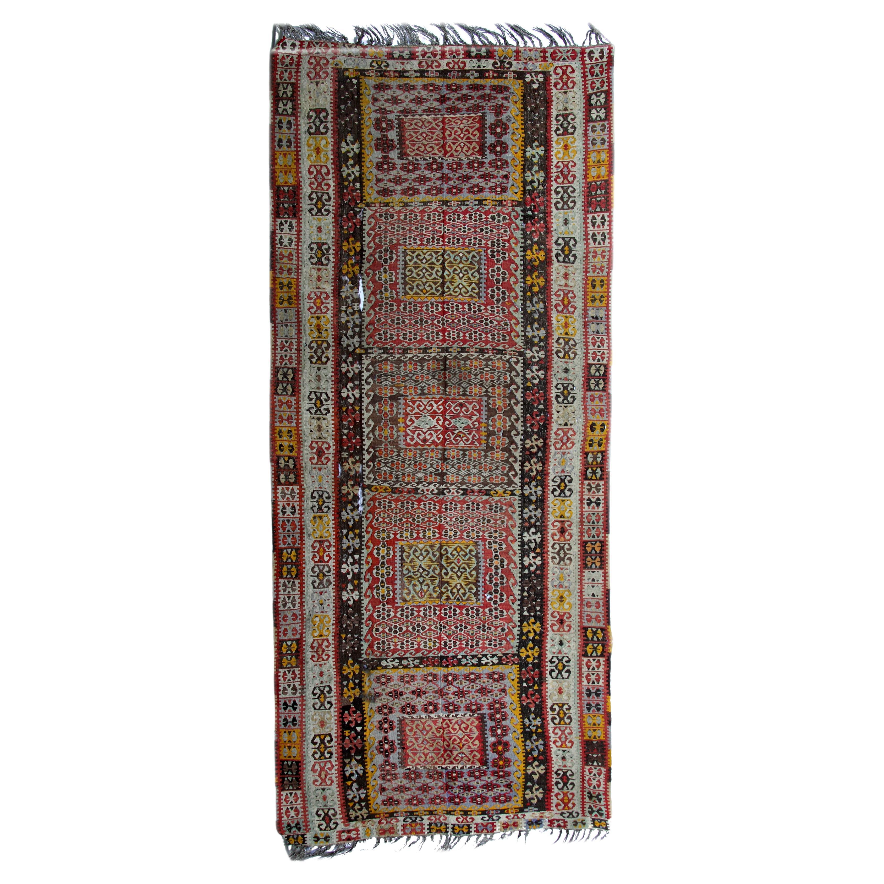 Handmade Carpet Antique Turkish Kilim Rug Traditional Tribal Runner Rug For Sale