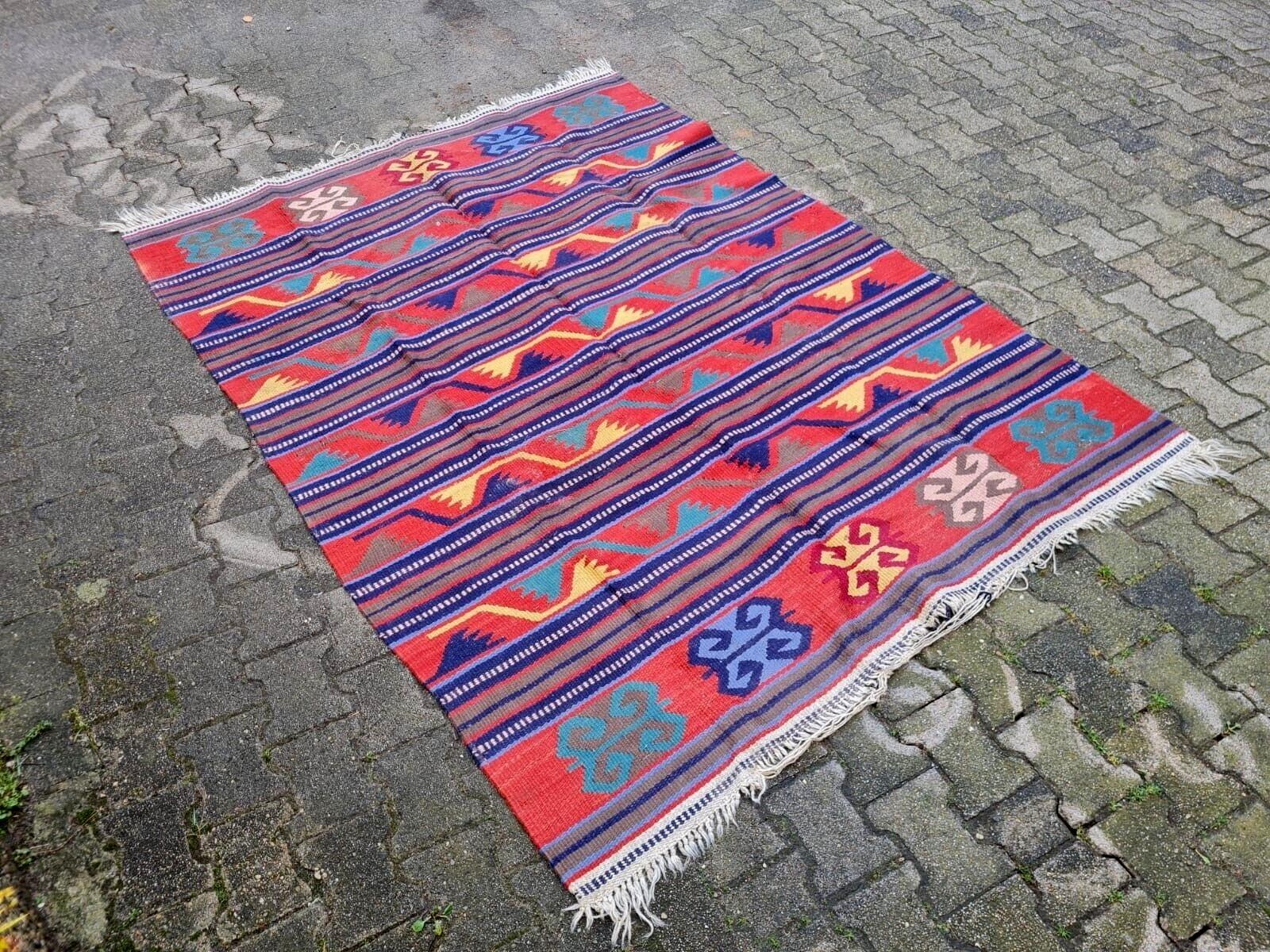 Handgefertigter antiker türkischer Konya Kilim Teppich 5,8' x 7,5' 1940er Jahre - 2K20 im Zustand „Gut“ im Angebot in Bordeaux, FR