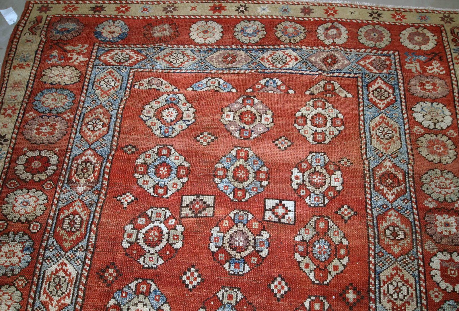 Handmade Antique Turkish Melas Square Rug, 1880s, 1B759 In Good Condition In Bordeaux, FR