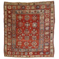 Handmade Antique Turkish Melas Square Rug, 1880s, 1B759