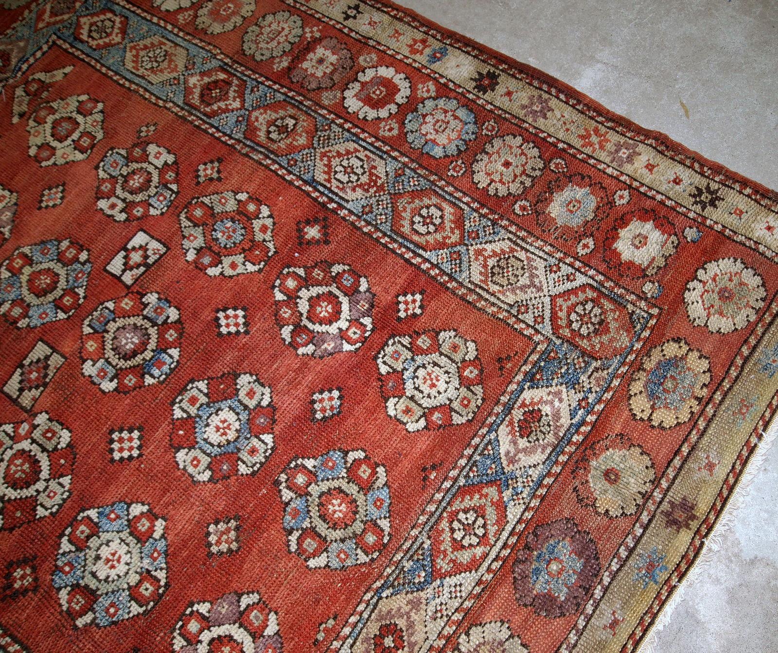 Handmade antique Turkish Melas rug in red, sky blue and beige shades. The rug is from the end of 19th century in original good condition.

-condition: original good,

-circa: 1880s,

-size: 5.8' x 6.1' (177cm x 186cm),

-material: