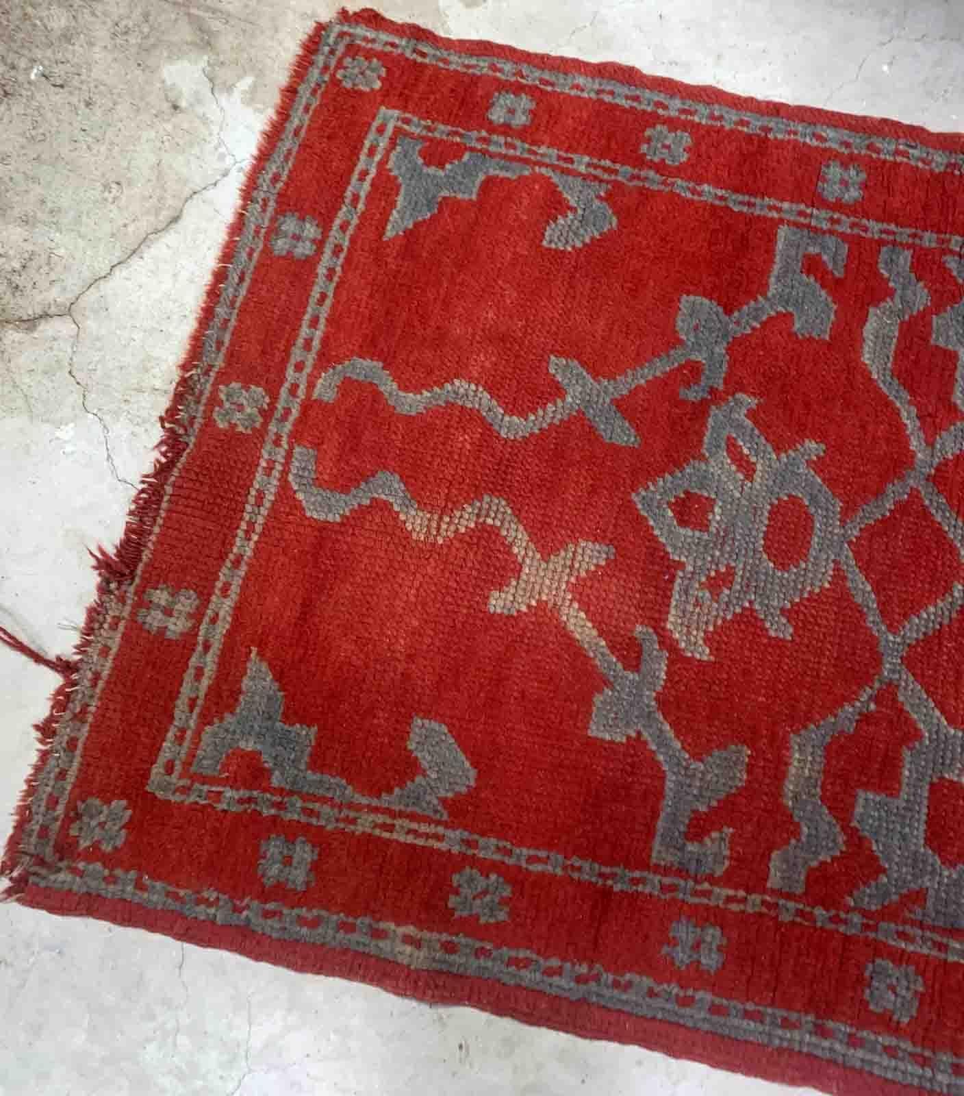 Handmade Antique Turkish Oushak Rug, 1880s, 1B945 In Fair Condition For Sale In Bordeaux, FR