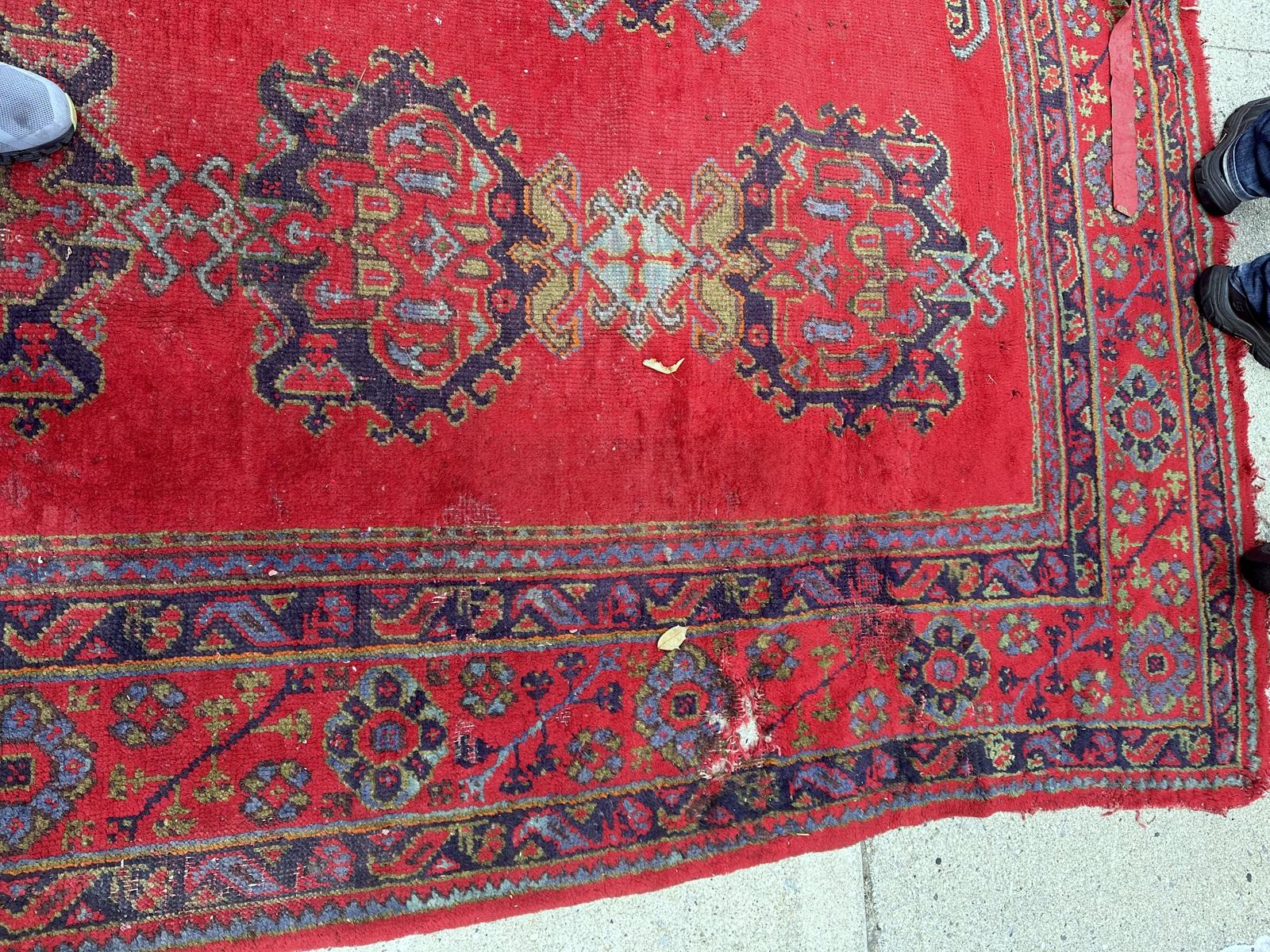 Handmade Antique Turkish Oushak Rug 8.11' x 11.7', 1900s - 2B63 In Fair Condition For Sale In Bordeaux, FR