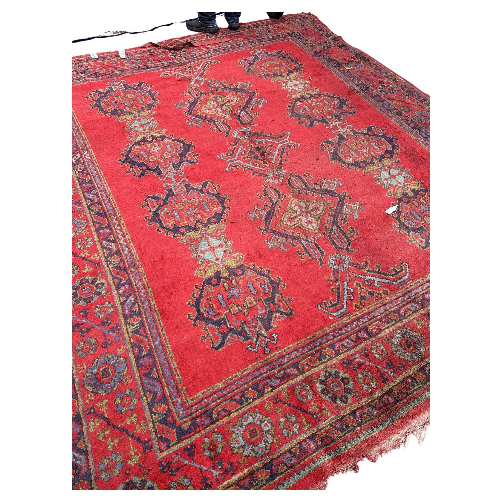 Handmade Antique Turkish Oushak Rug 8.11' x 11.7', 1900s - 2B63 For Sale