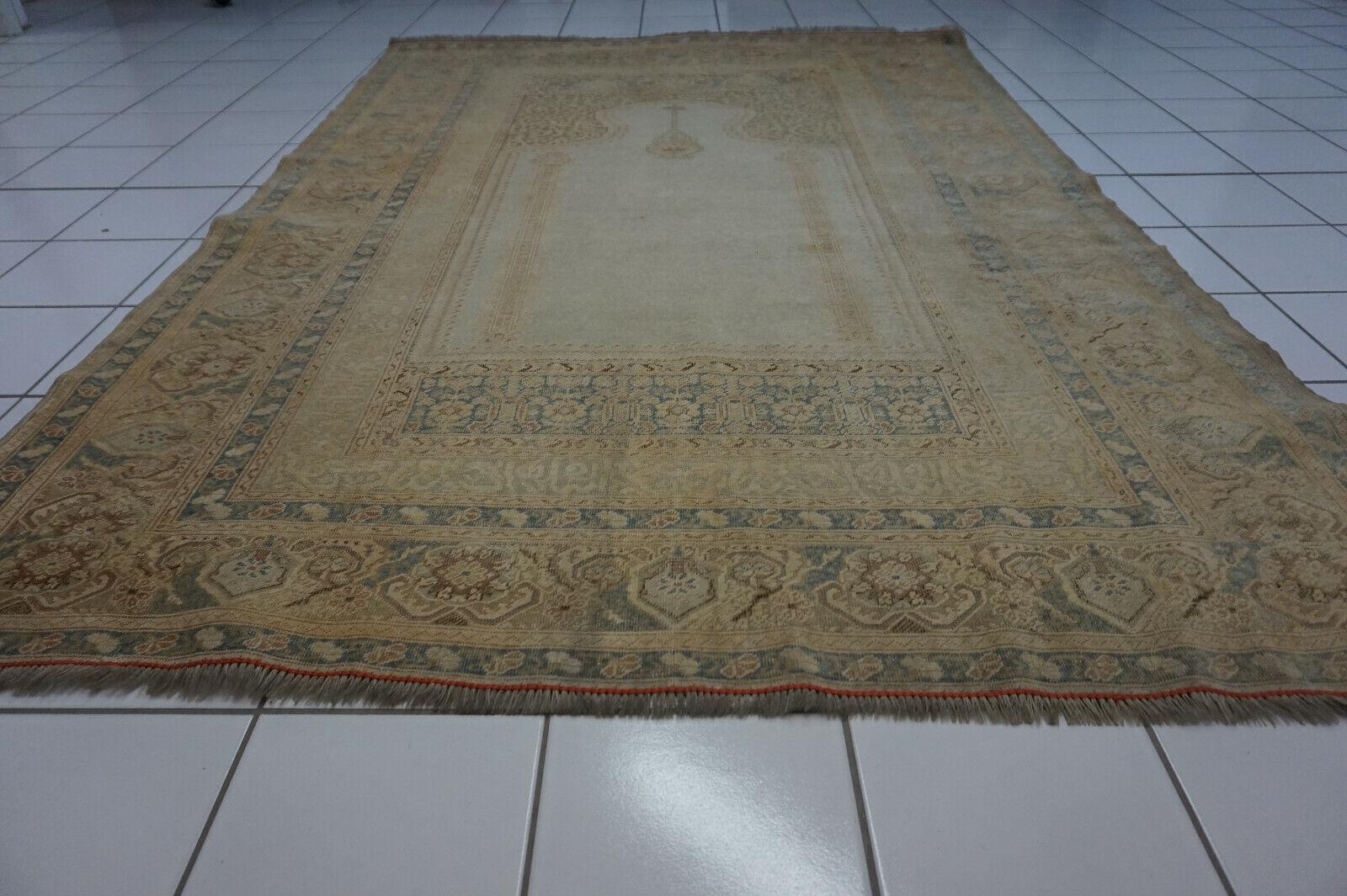 Hand-Knotted Handmade Antique Turkish Transilvania Prayer Rug 4.2' x 6.2', 1880s - 1D65 For Sale