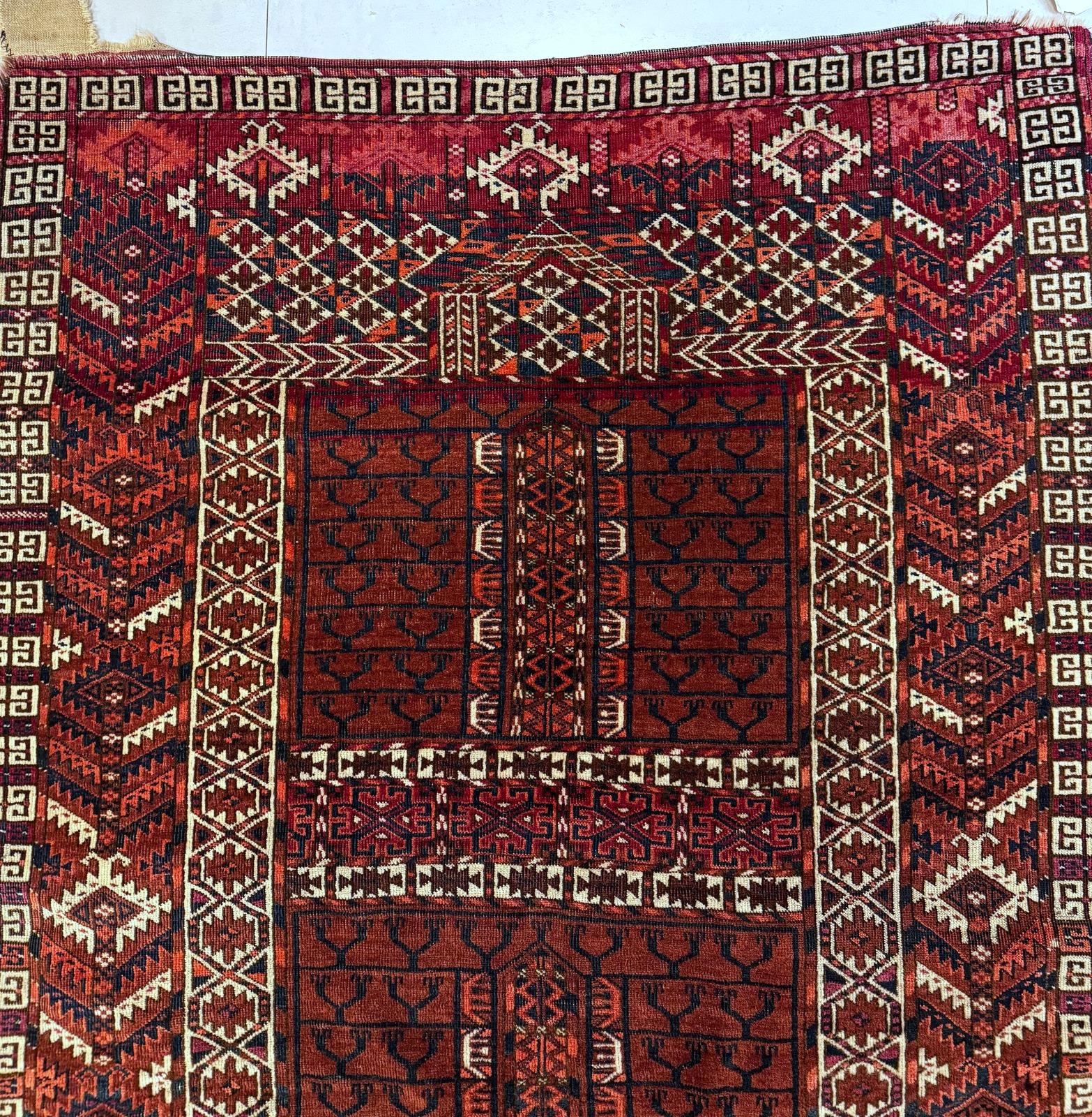 Alfombra Hachli turcomana antigua hecha a mano 3,6' x 4,7, años 1870 - 2B86 Anudado a mano en venta