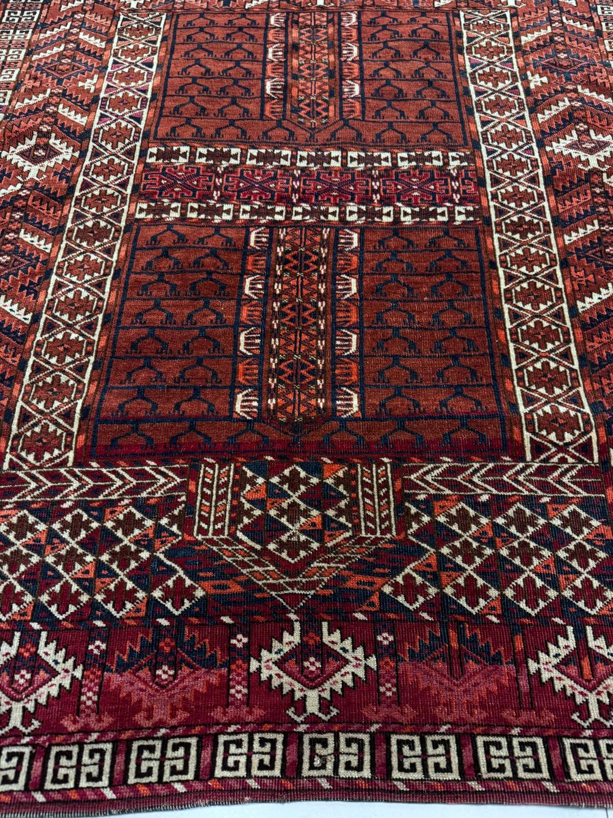 Alfombra Hachli turcomana antigua hecha a mano 3,6' x 4,7, años 1870 - 2B86 Lana en venta