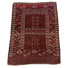 Handmade Antique Turkmen Hachli Rug 3.6' x 4.7, 1870s - 2B86
