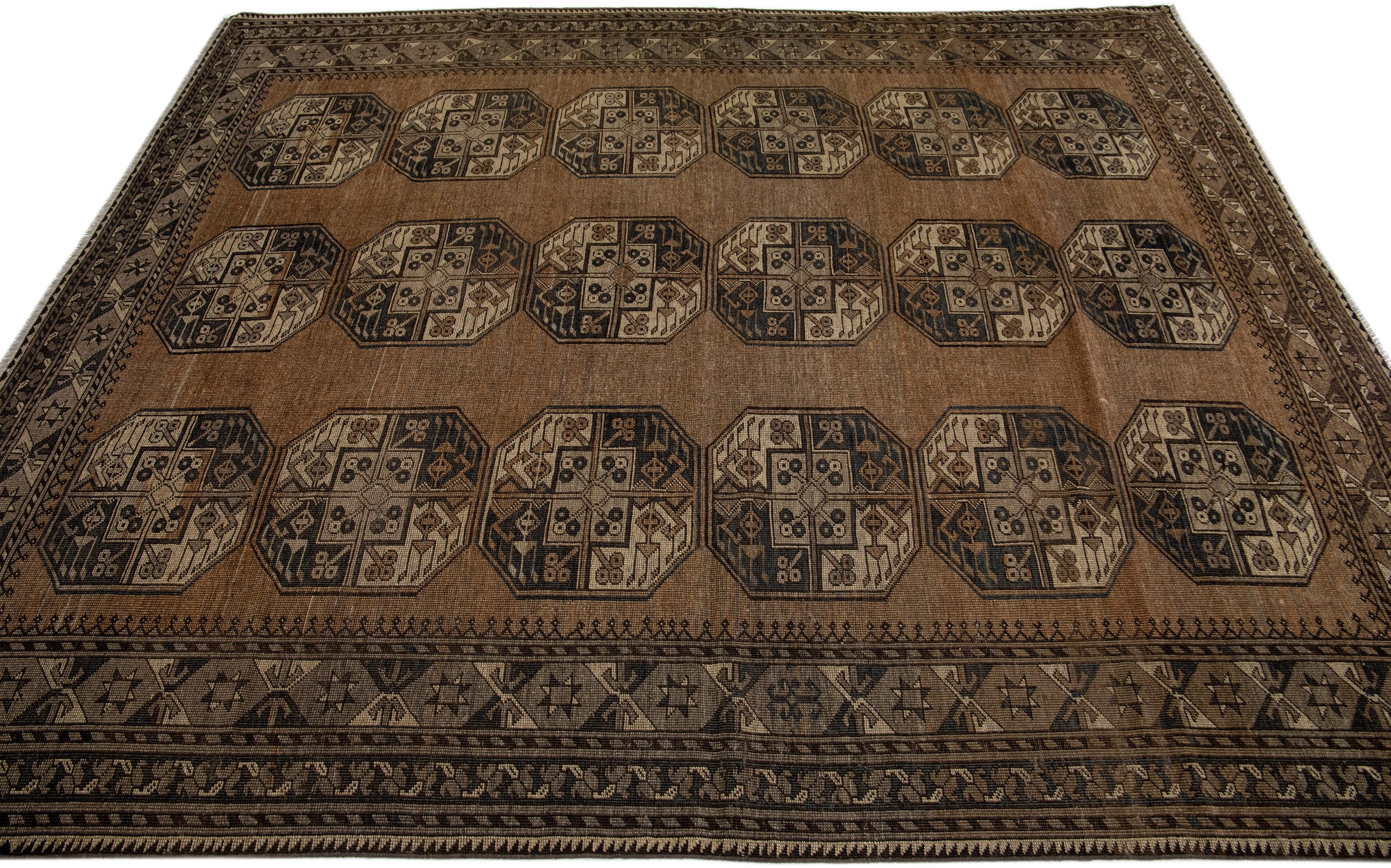Handmade Antique Turkmen Persian Wool Rug with Allover Octagonal Pattern In Excellent Condition For Sale In Norwalk, CT