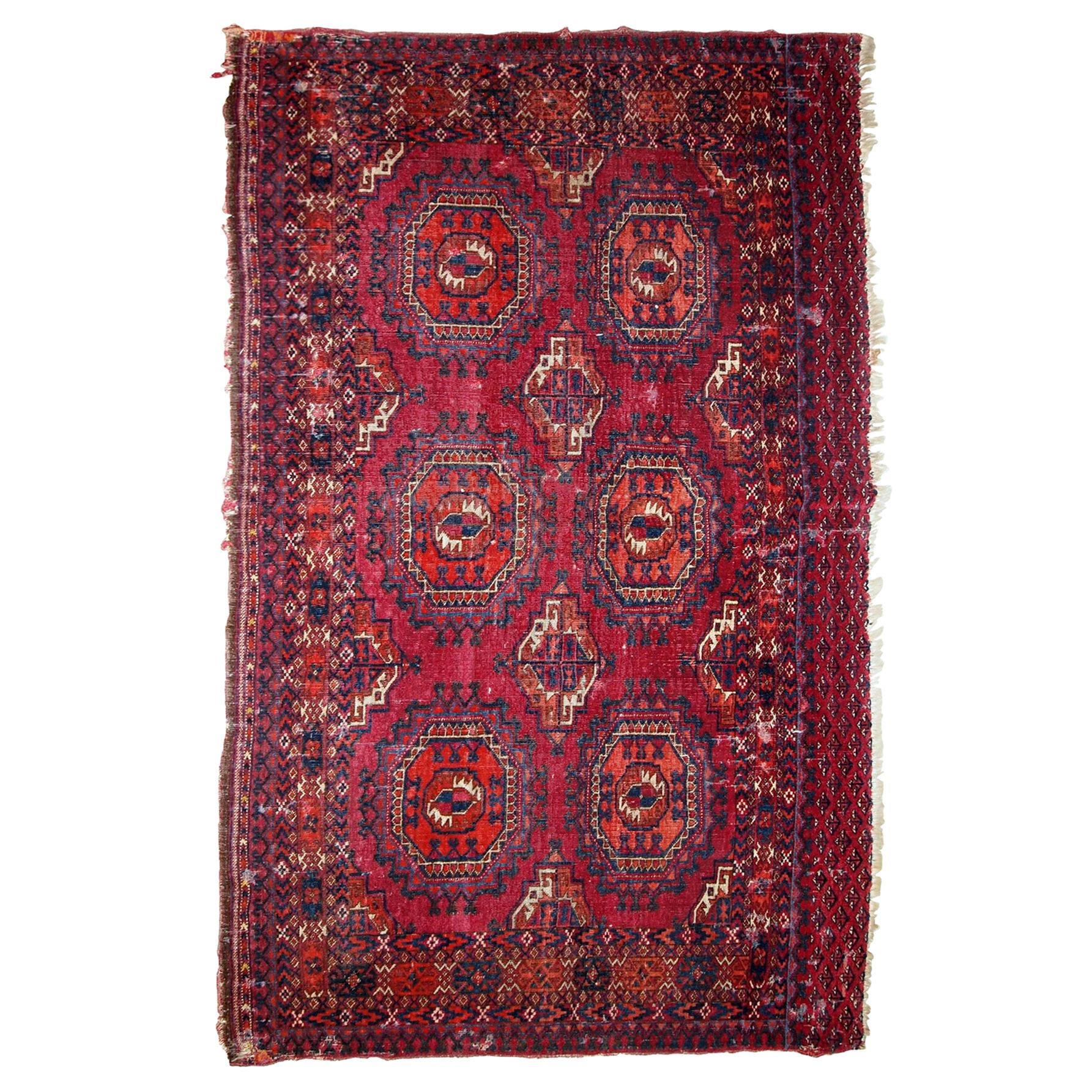 Handmade Antique Turkmen Saryk Rug, 1880s, 1B812