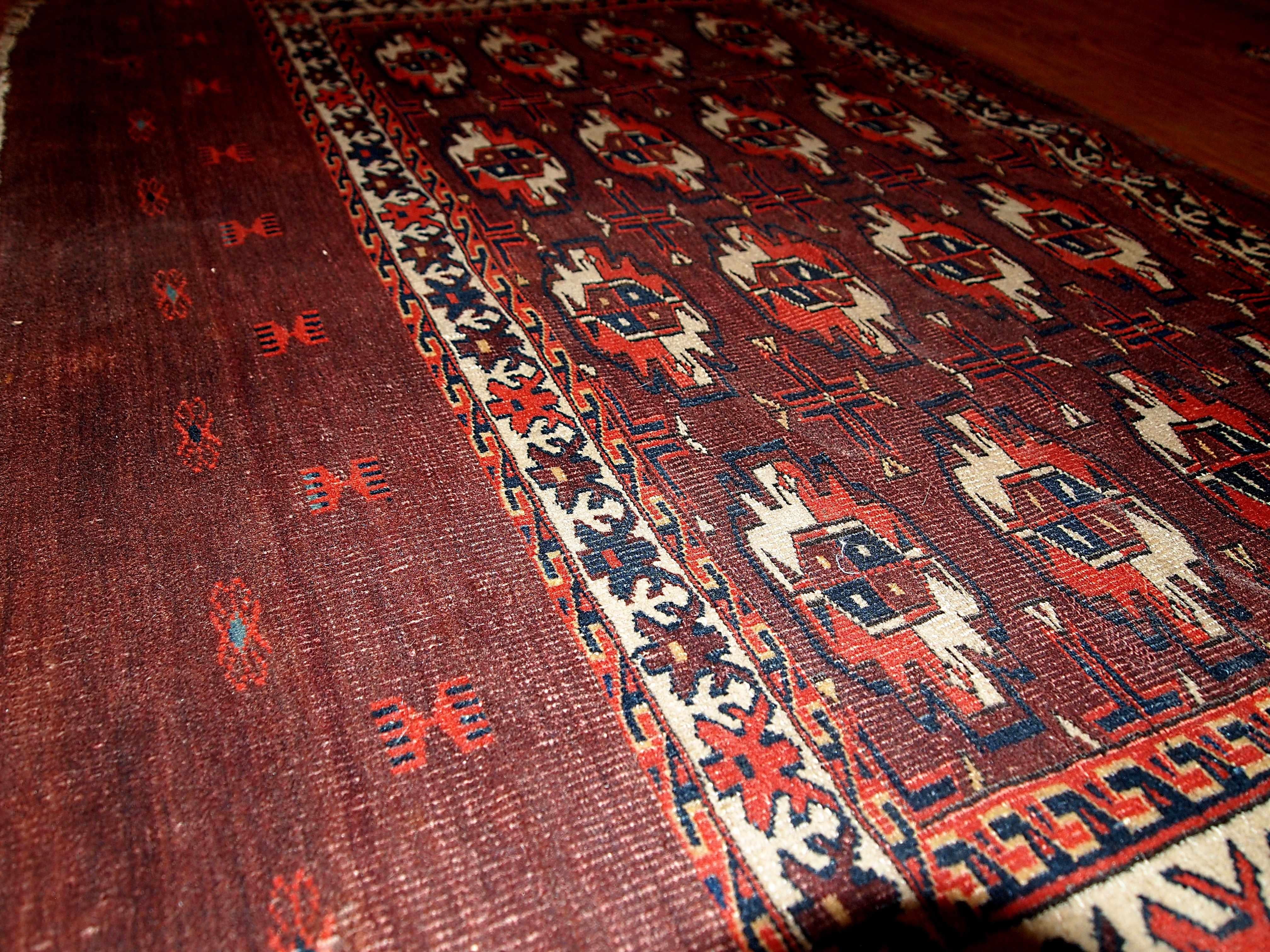 Hand-Knotted Handmade Antique Turkmen Tekke Rug, 1860s, 1B353