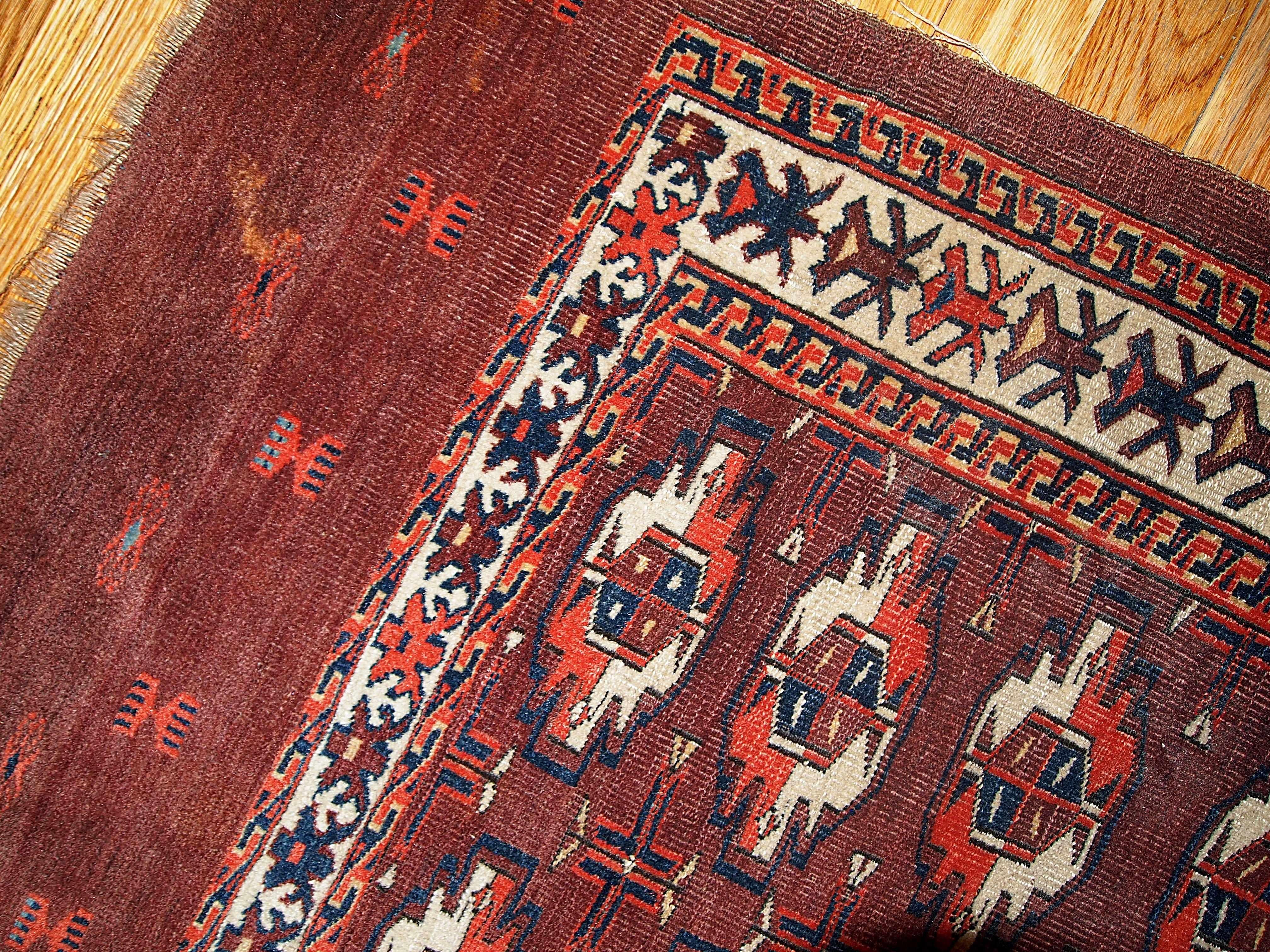 Mid-19th Century Handmade Antique Turkmen Tekke Rug, 1860s, 1B353
