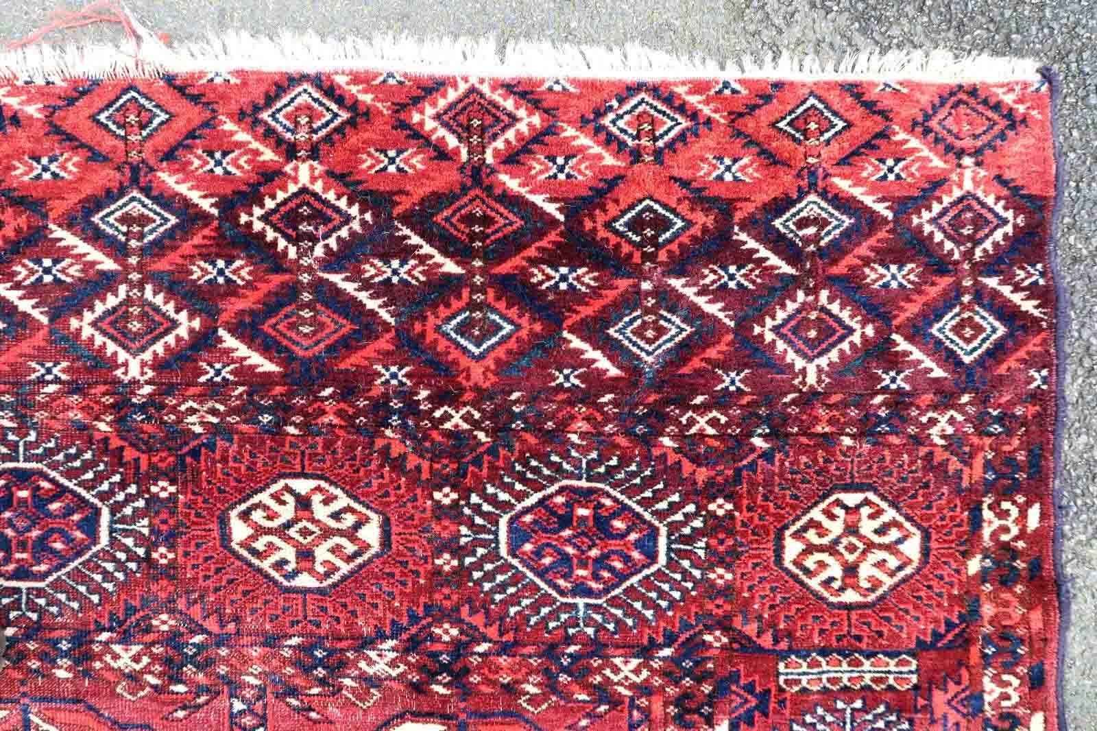 Wool Handmade Antique Turkmen Tekke Rug, 1870s, 1P128