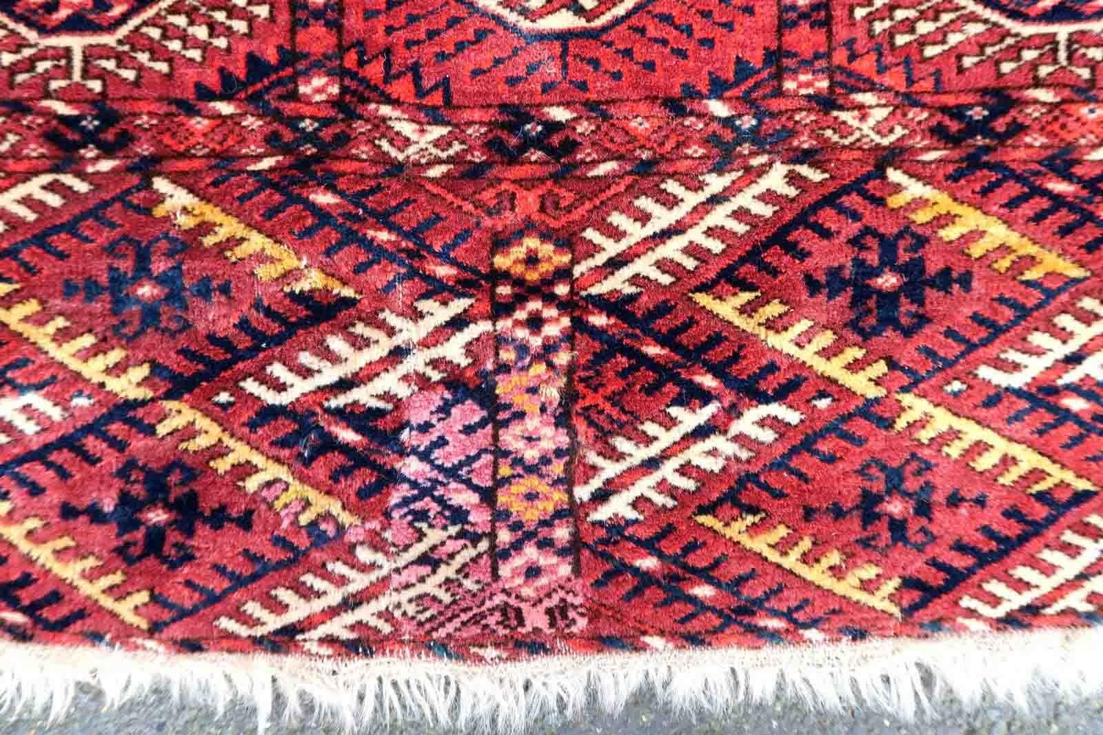 Handmade Antique Turkmen Tekke Rug, 1870s, 1P128 1