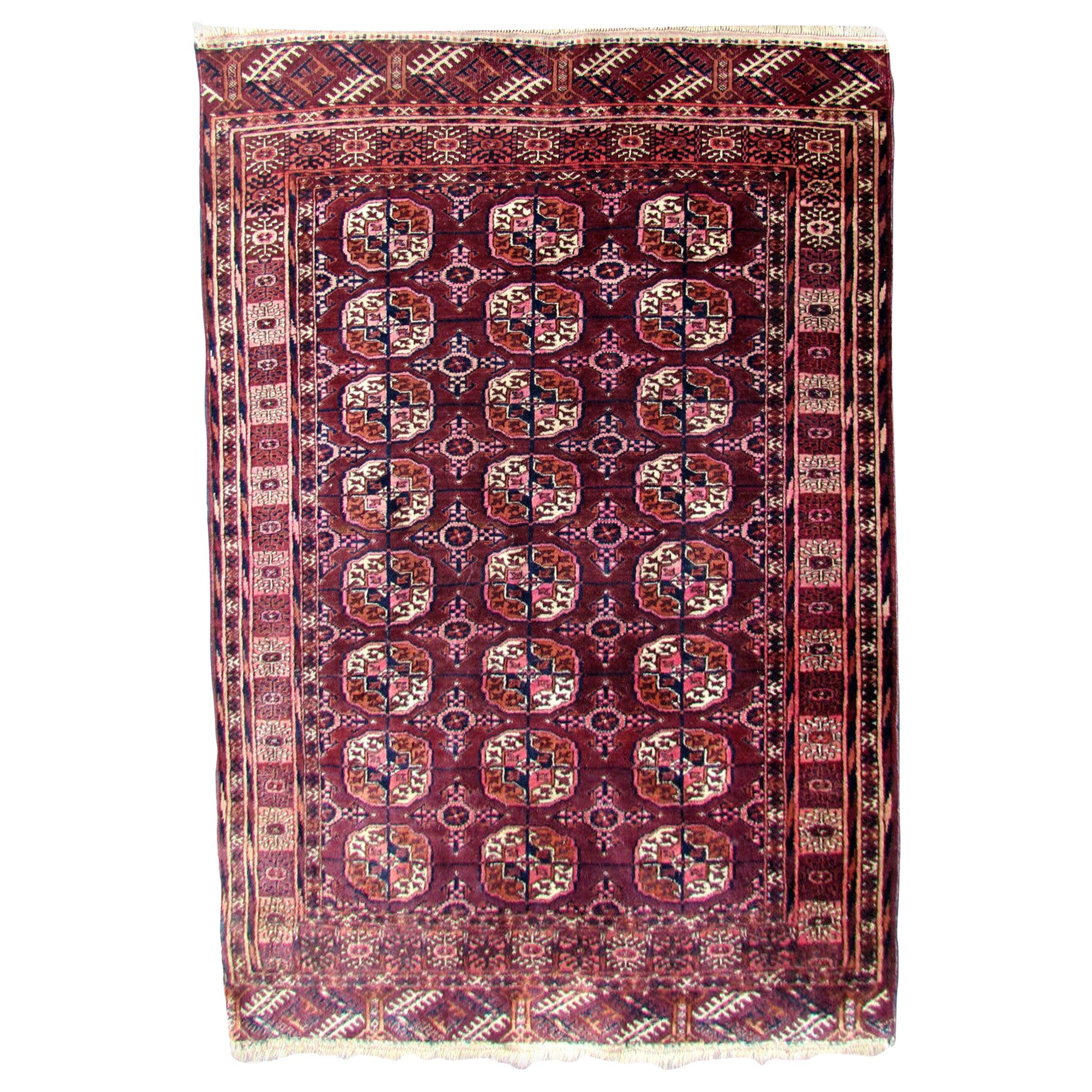 Handmade Antique Turkmen Tekke Rug, 1900s, 1Q0202