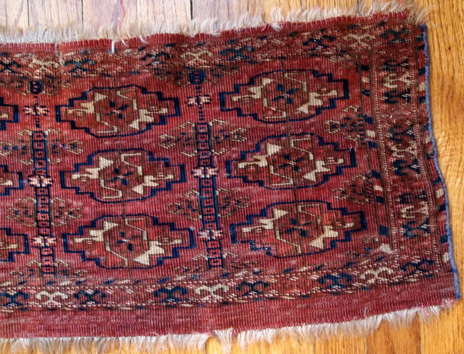 19th Century Handmade Antique Turkmen Tekke Torba Rug, 1860s, 1B602